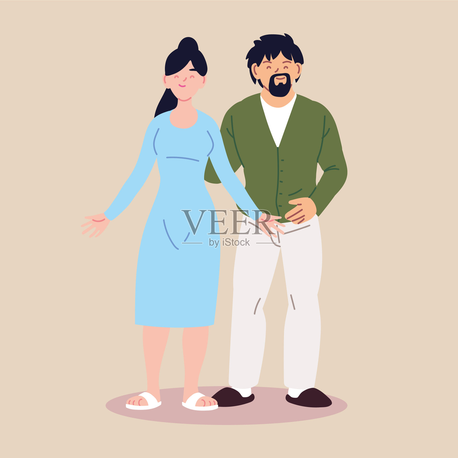 男人和女人穿着便服站在一起插画图片素材