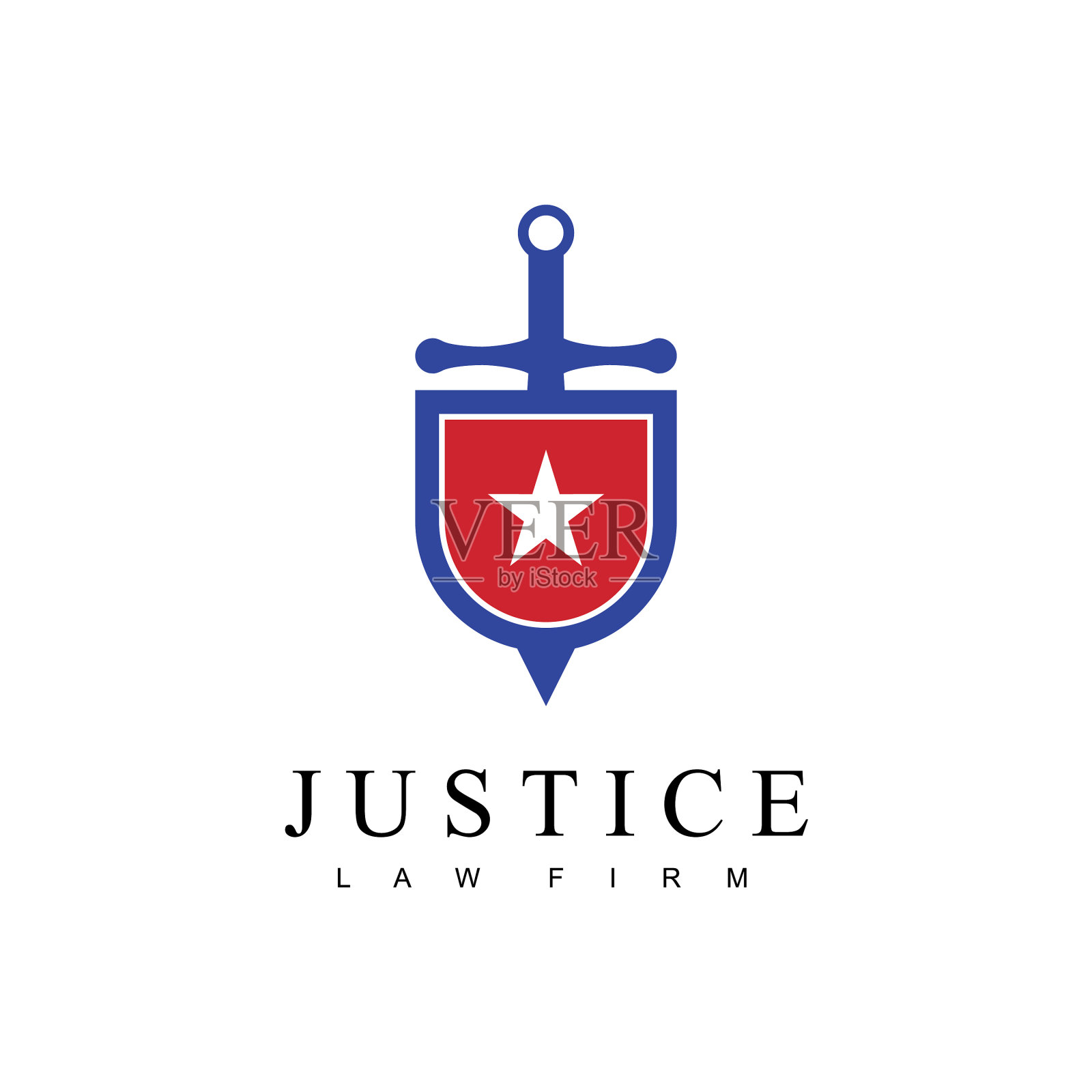 正义律师事务所的标志有剑盾和星徽插画图片素材