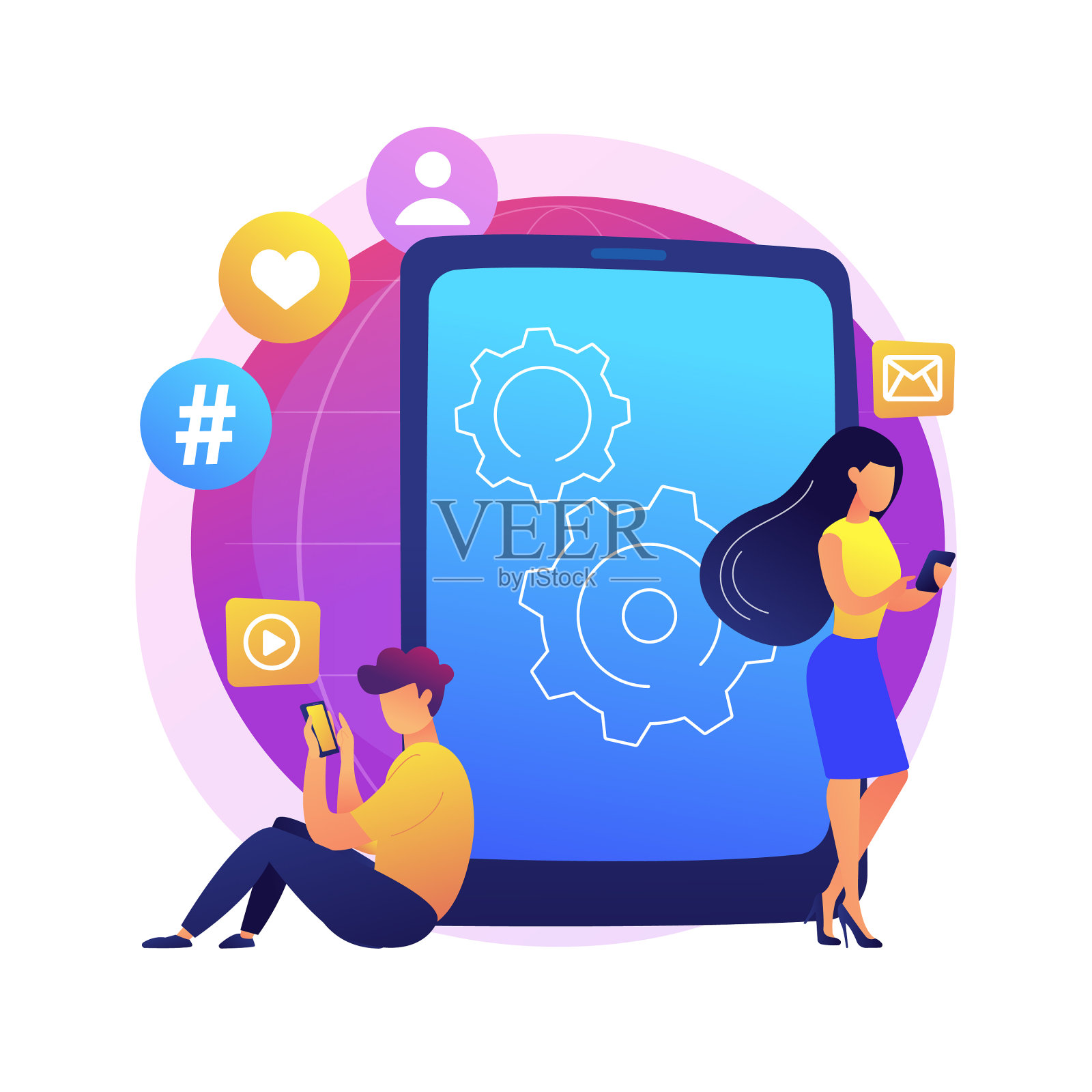 智能手机成瘾的抽象概念设计元素图片