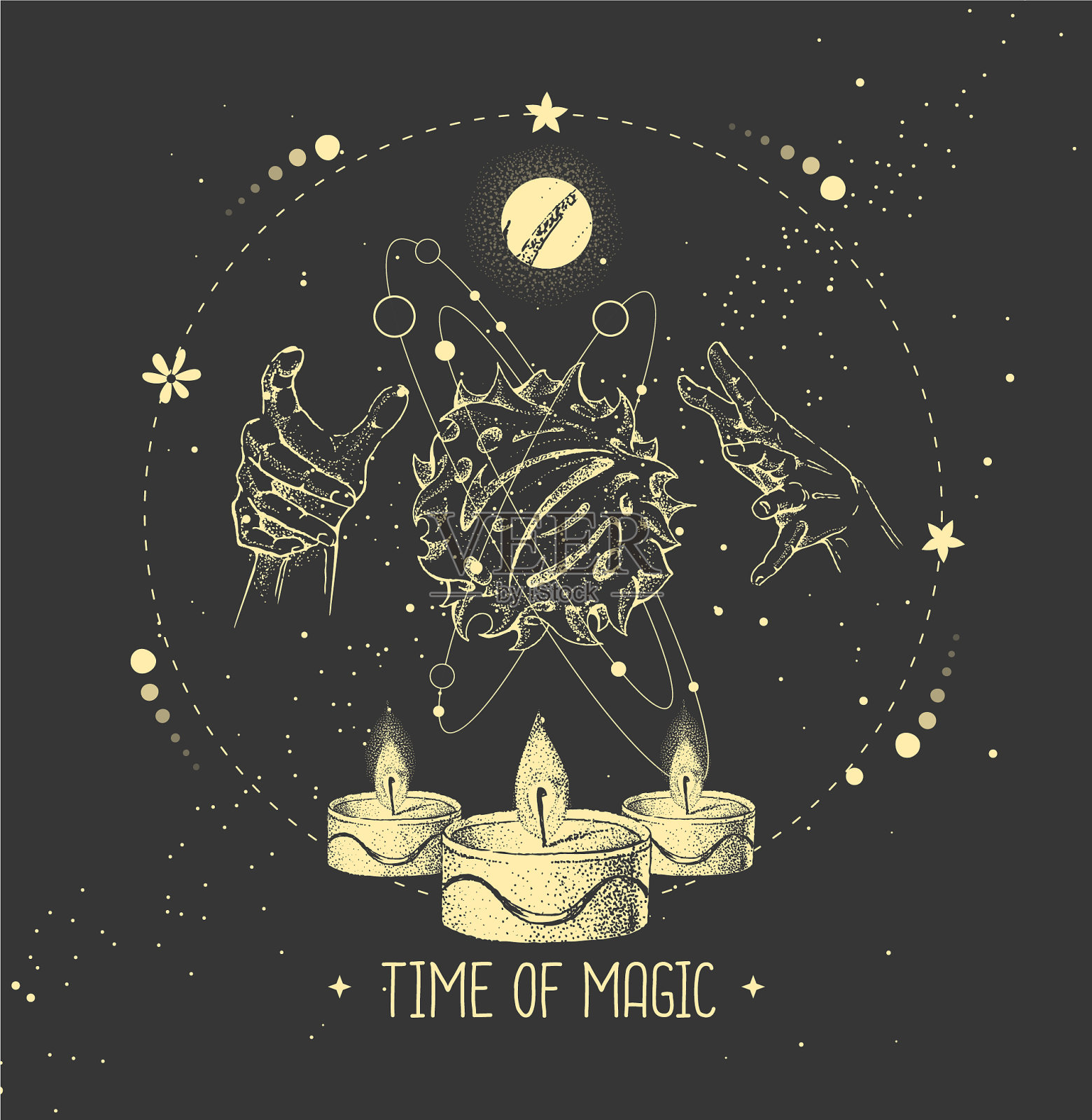 巫术魔术卡与占星太阳系插画图片素材