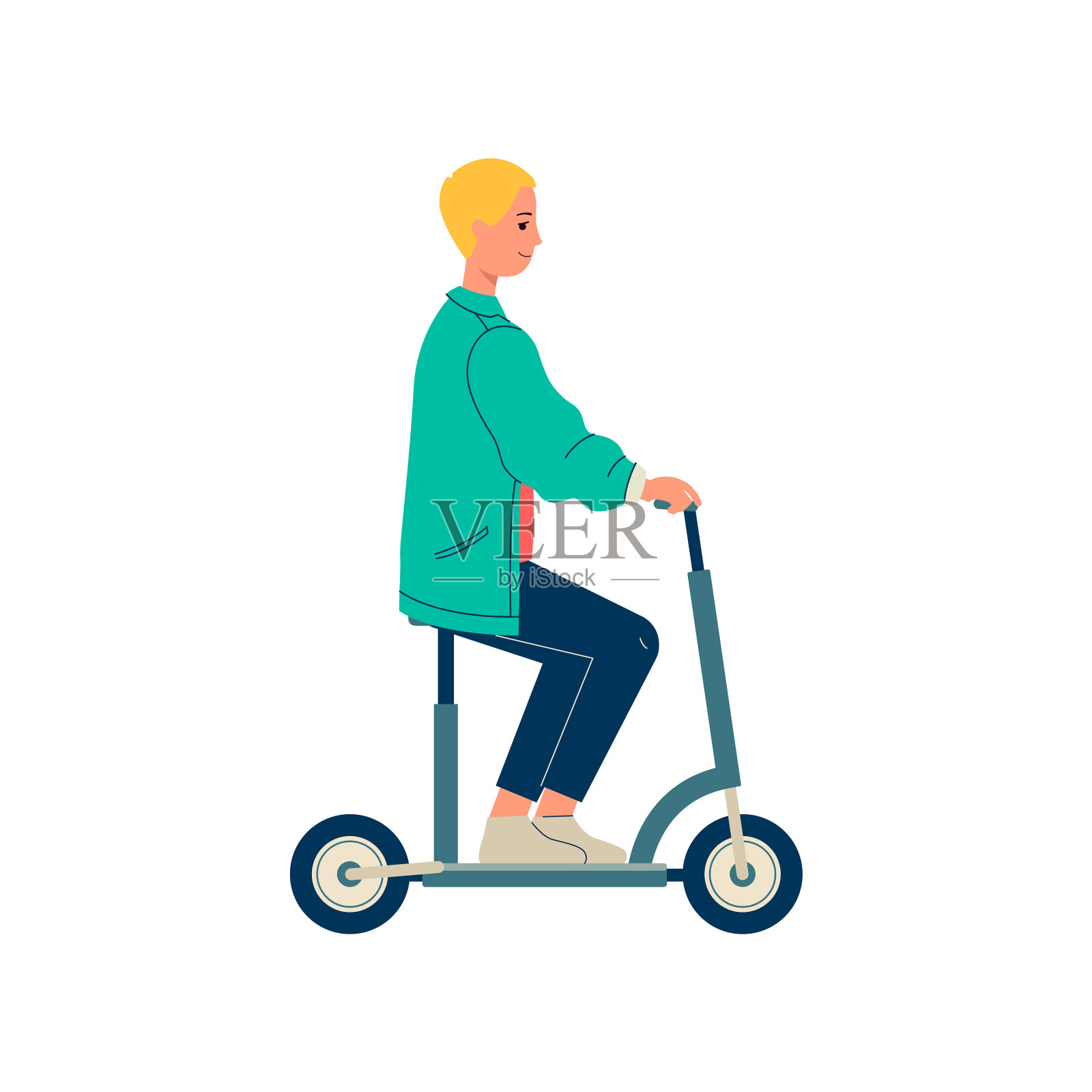 男子骑着电动滑板车在城市里四处走动插画图片素材