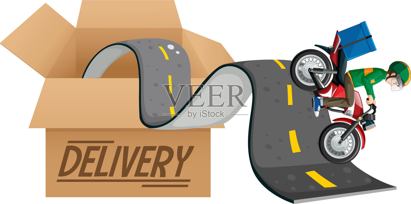 快递员带着快递箱在路上行驶设计元素图片