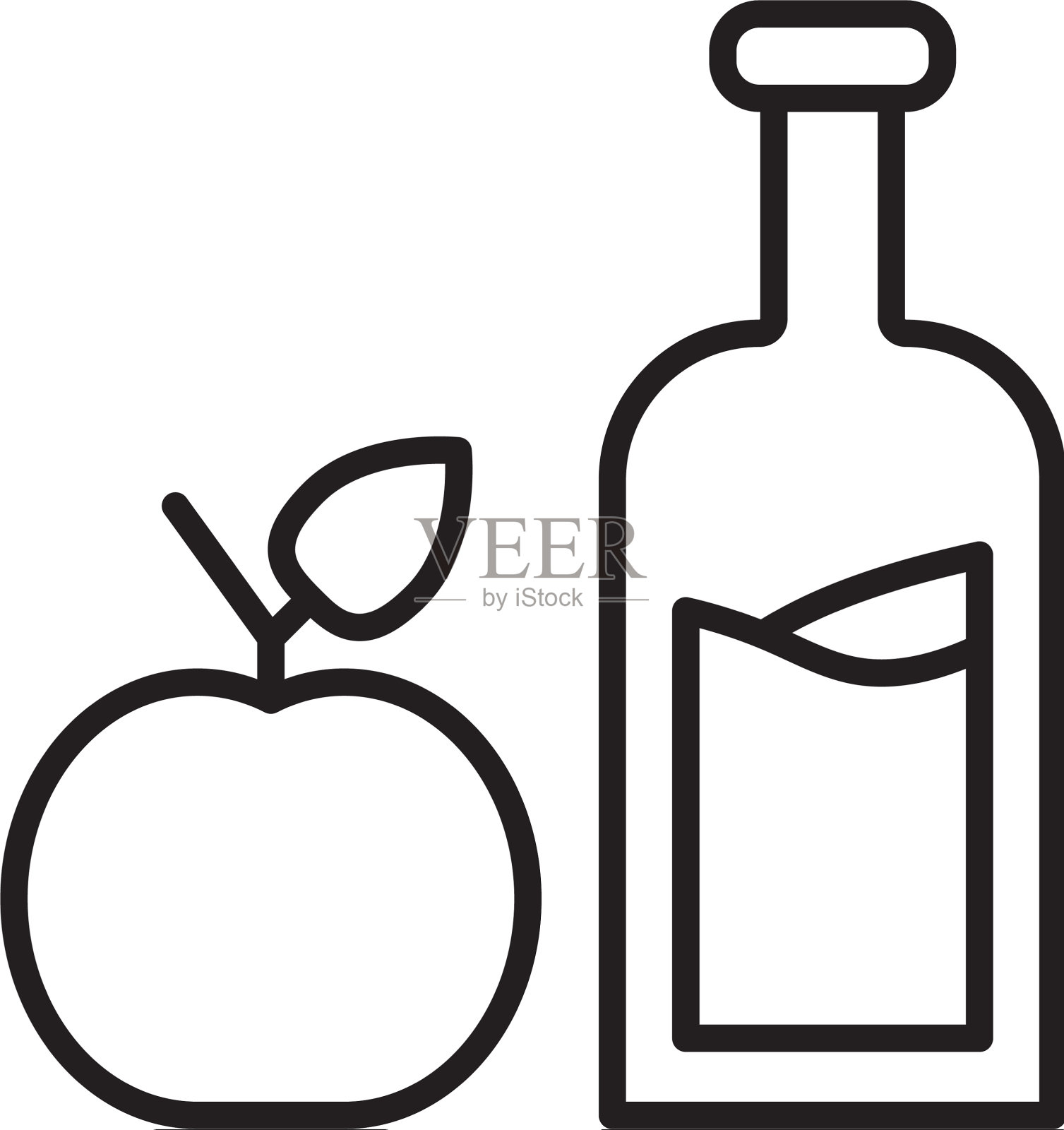 黑线苹果酒瓶图标孤立上插画图片素材