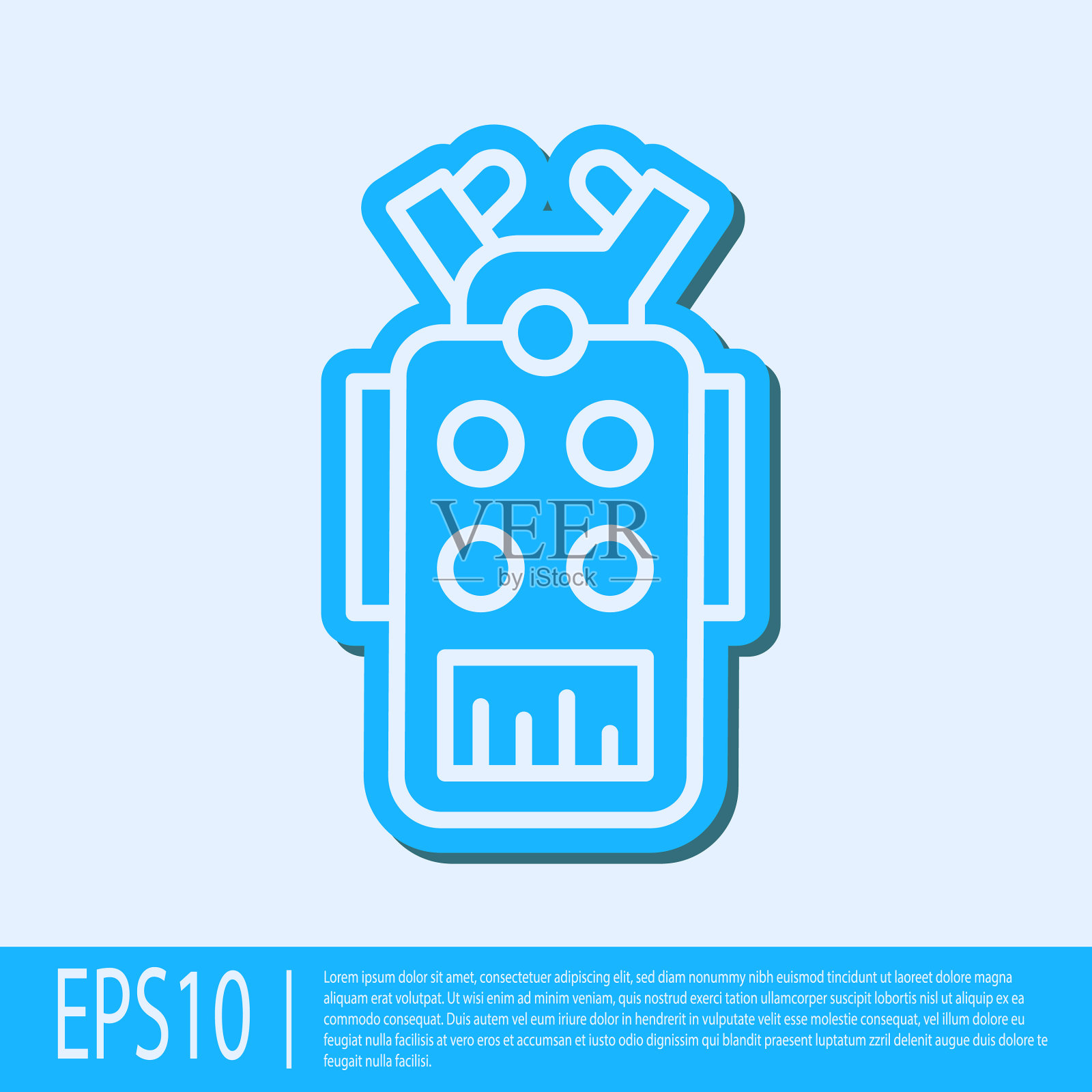 蓝色线麦克风图标隔离在灰色插画图片素材