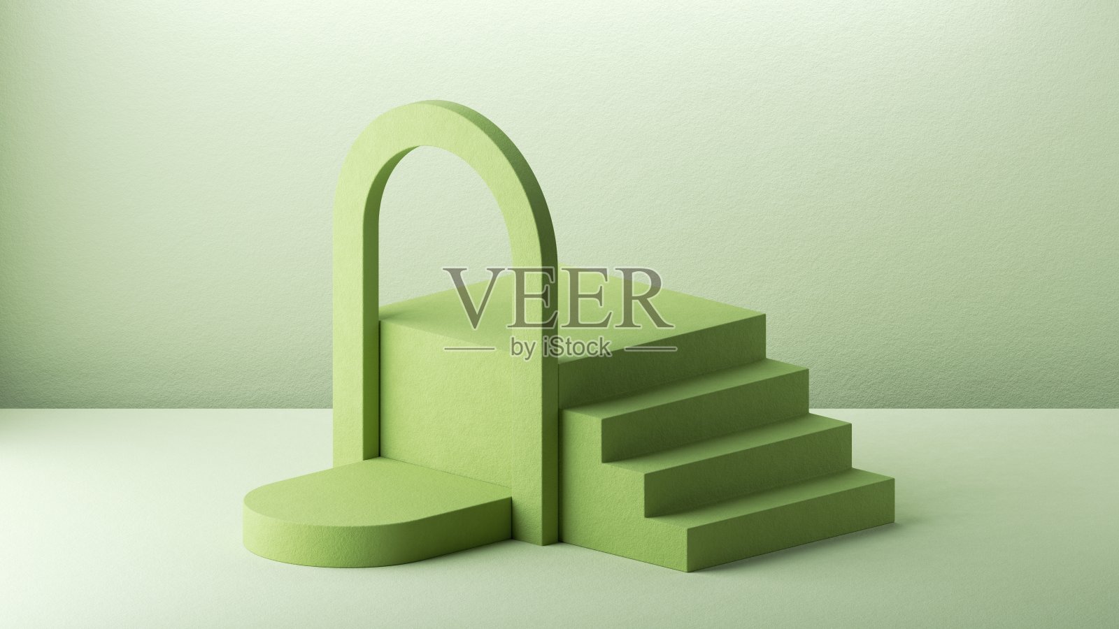 3d渲染，抽象几何建筑背景与拱和步骤。产品展示的最小展示场景。空的讲台，空的基座，现代的舞台。照片摄影图片