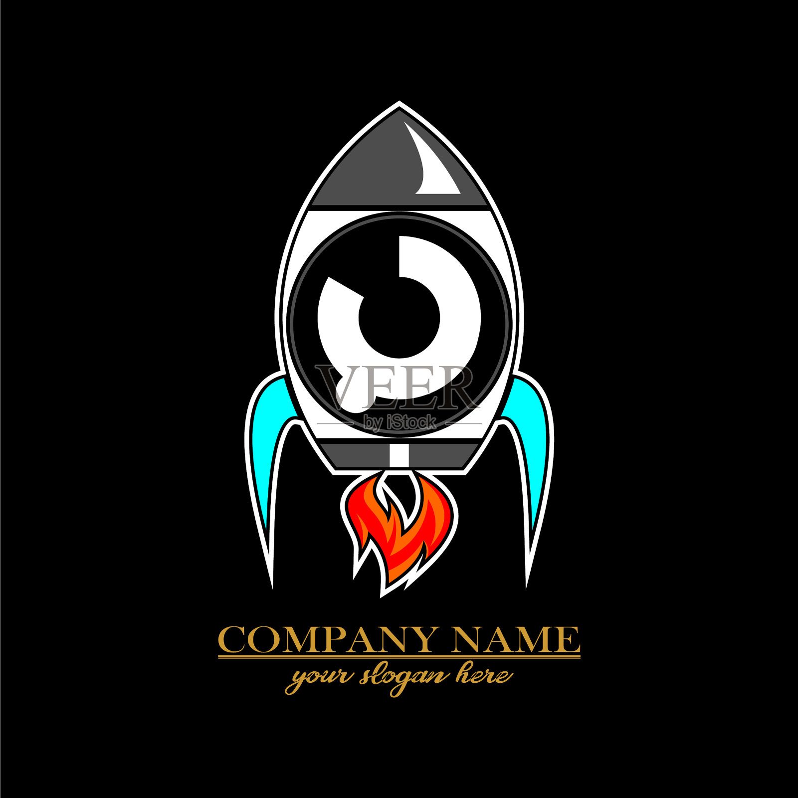 Y圆首字母与一个简单的极简火箭插画图片素材