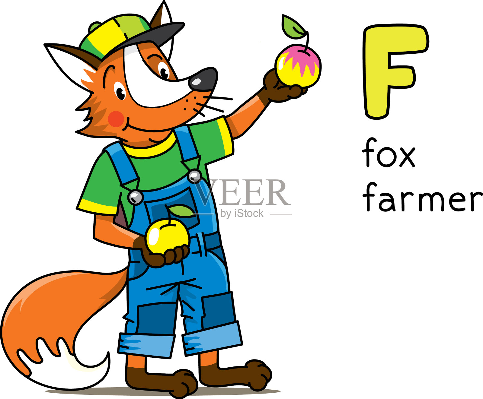 狐狸农夫动物和职业ABC字母f插画图片素材
