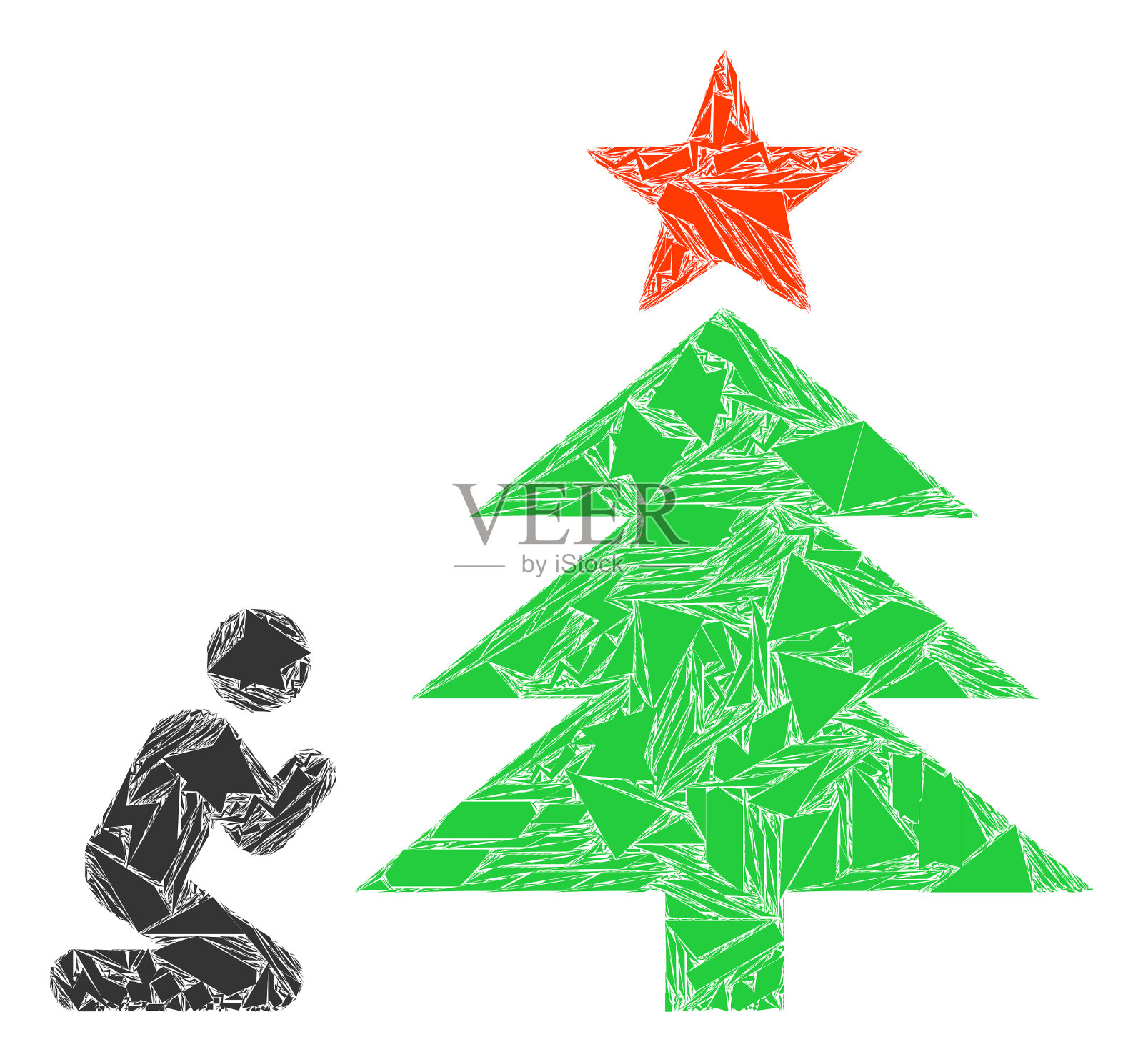 碎片马赛克祈祷圣诞树图标插画图片素材