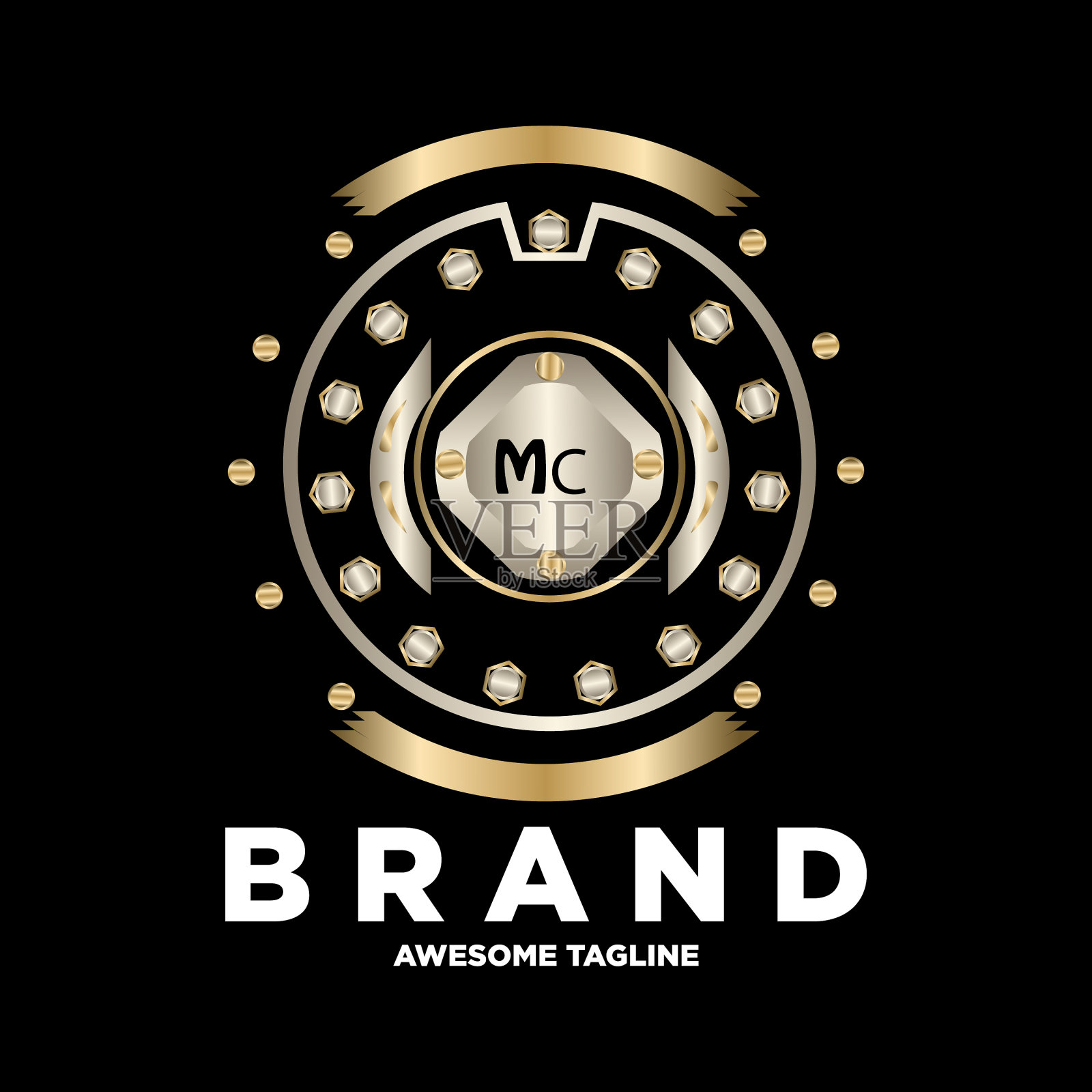 MC字母首字母与皇家豪华标志模板插画图片素材