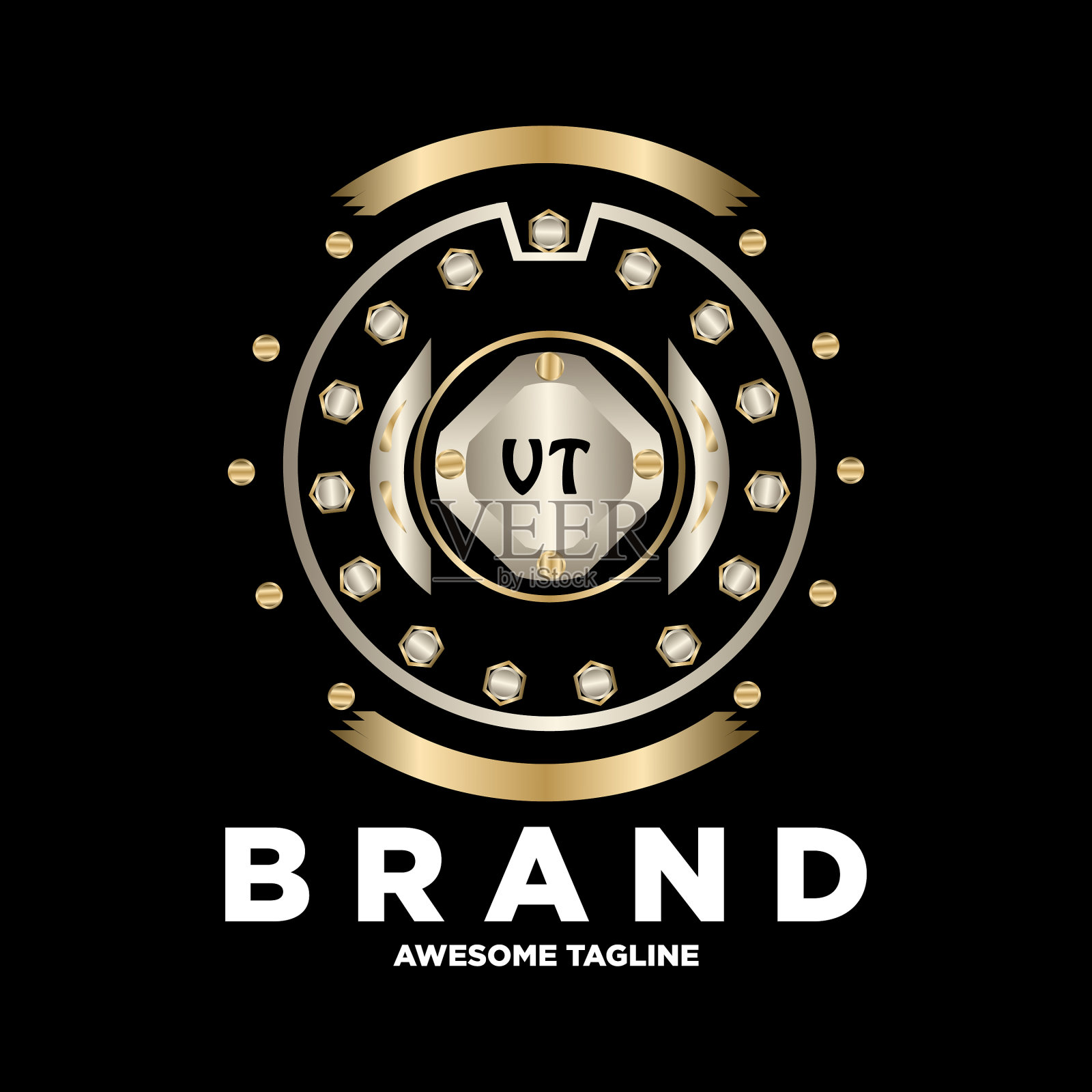 Vt字母首字母与皇家豪华标志模板插画图片素材