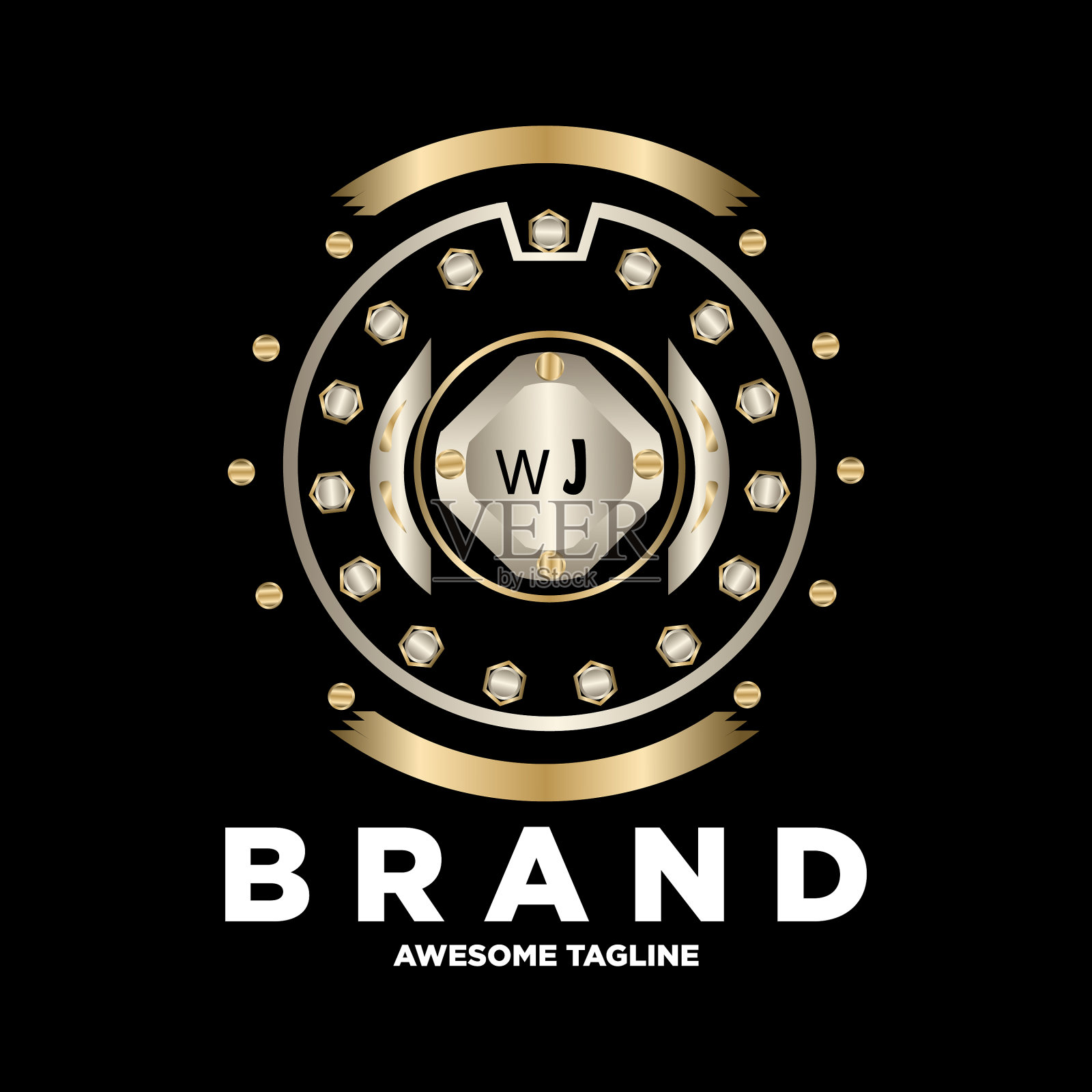 Wj字母首字母与皇家豪华标志模板插画图片素材