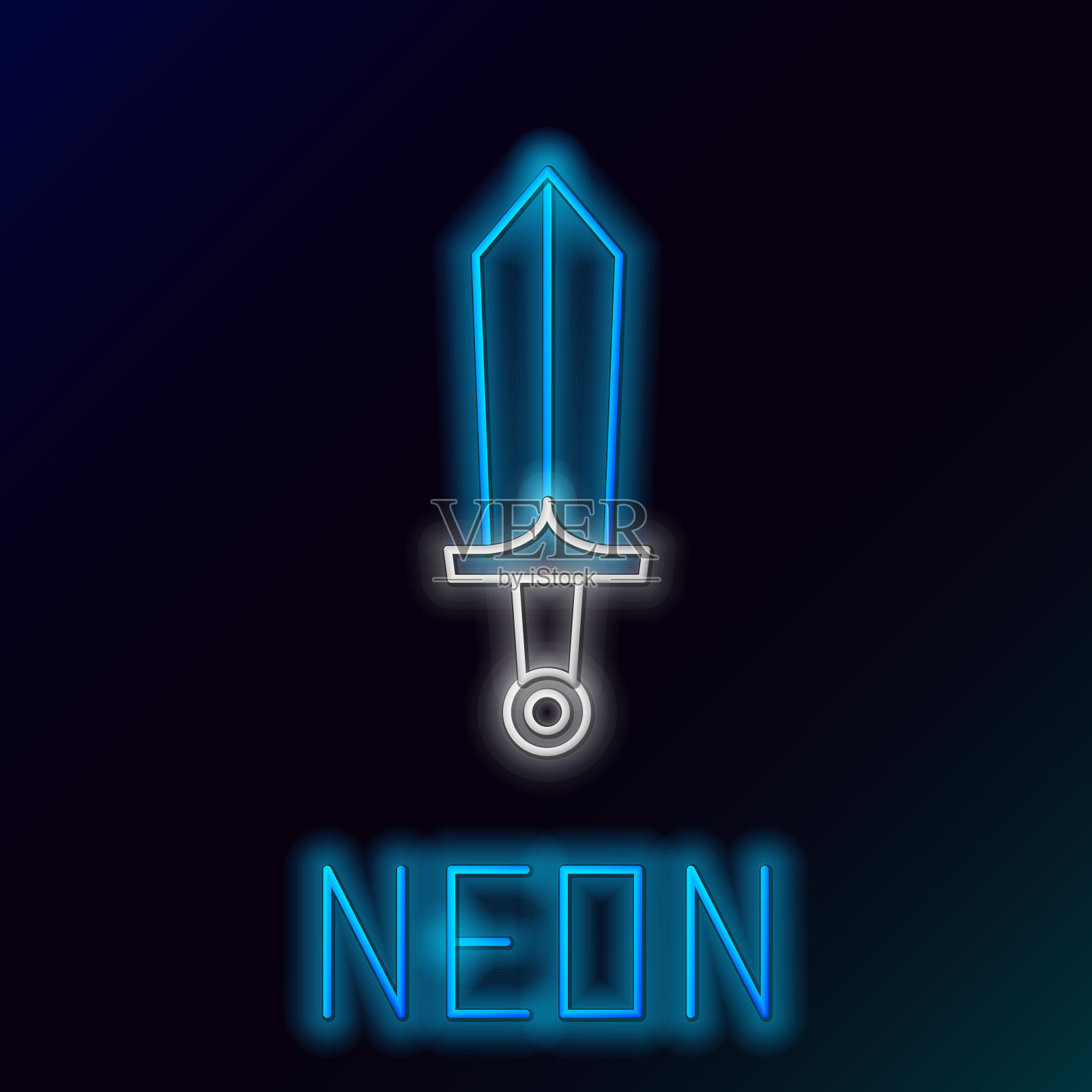 发光的霓虹线剑为游戏图标隔离上插画图片素材