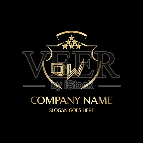 Dw信首字母与皇家豪华标志模板插画图片素材