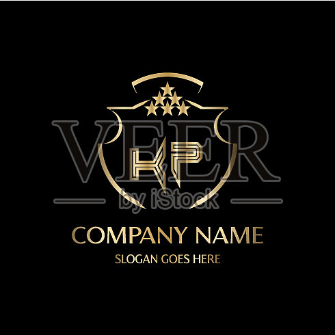 KP字母首字母与皇家豪华标志模板插画图片素材