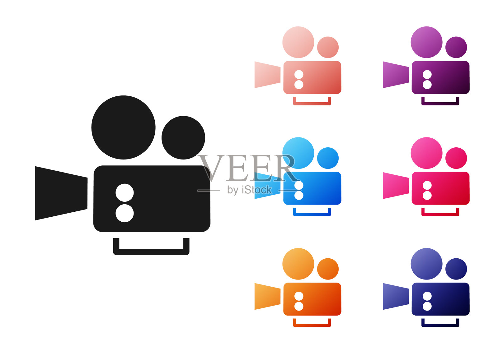 黑色电影摄影机图标孤立在白色上图标素材