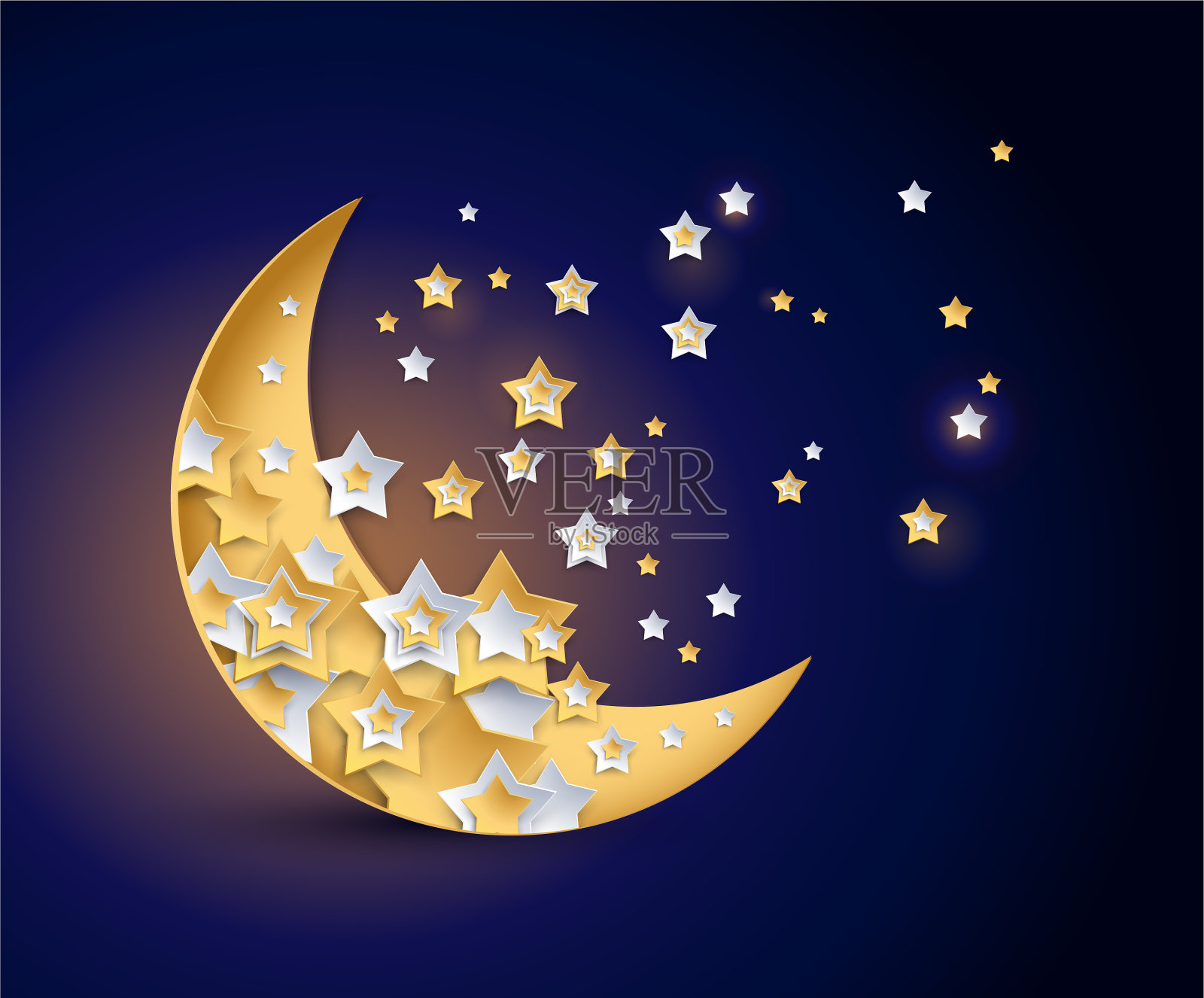 美丽的月亮和星星的夜晚插画图片素材