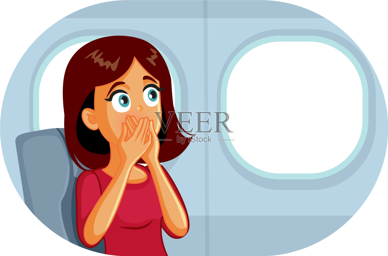 飞机上坐在窗口的女人插画图片素材