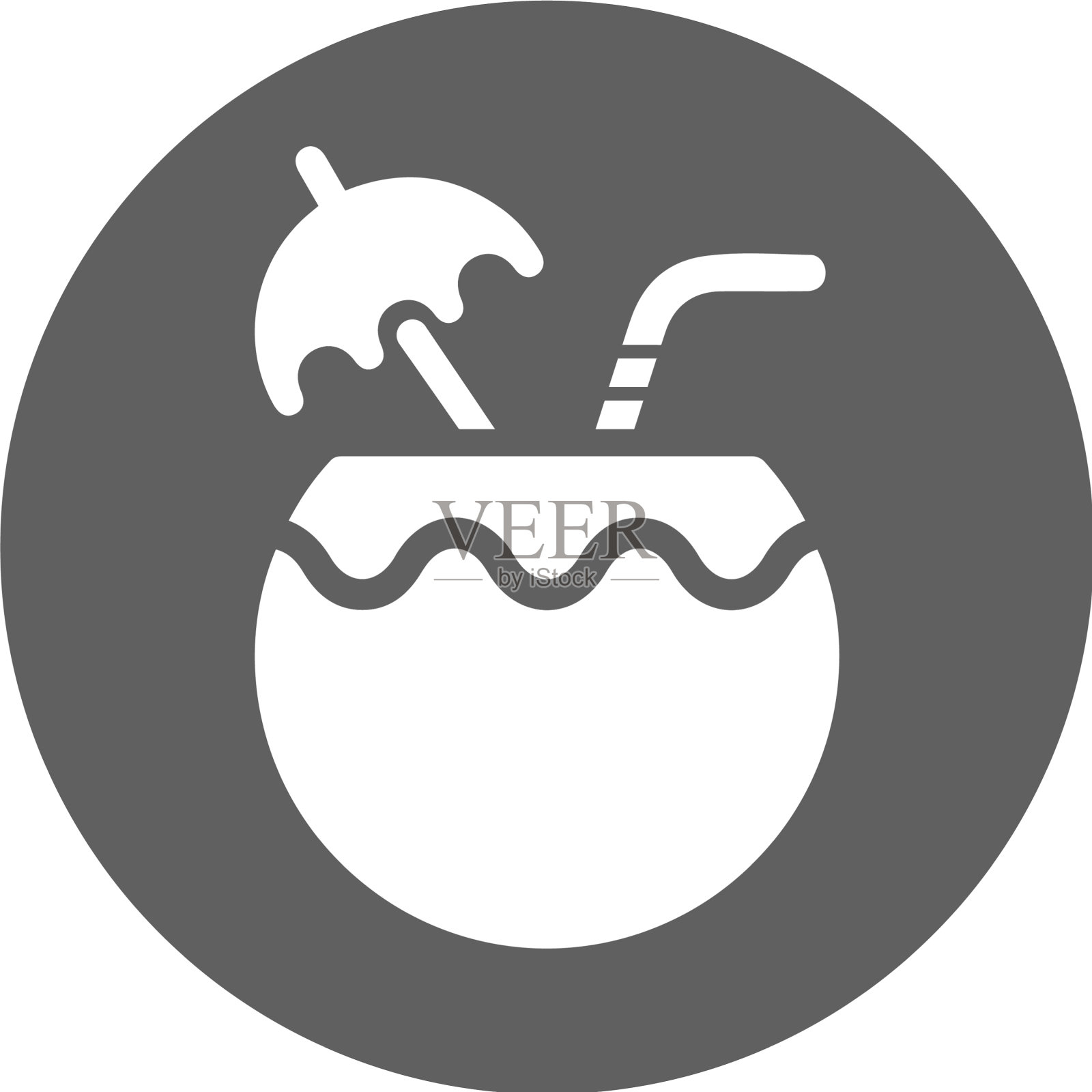 椰子水饮料图标灰色孤立白色插画图片素材