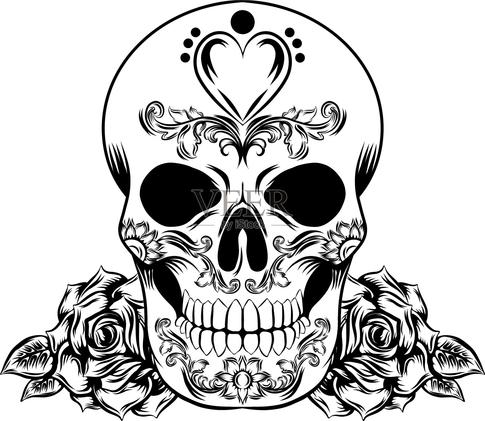 枯死的头盖骨上的花设计元素图片