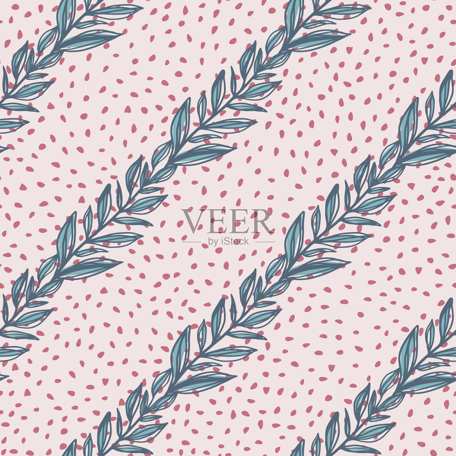 手绘斜花图案与叶插画图片素材