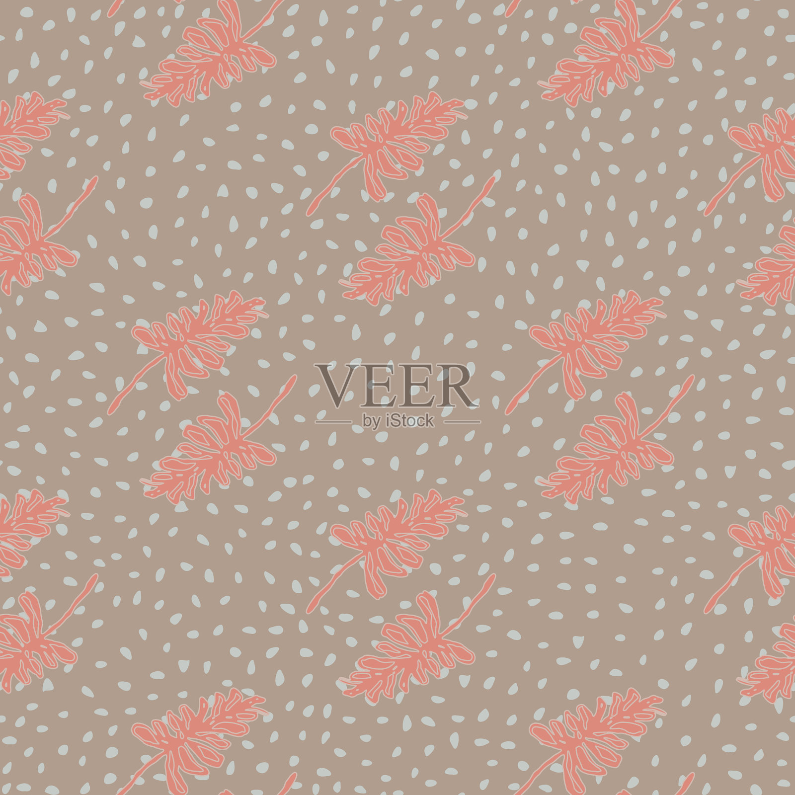 苍白的无缝图案与简单的分支数字插画图片素材