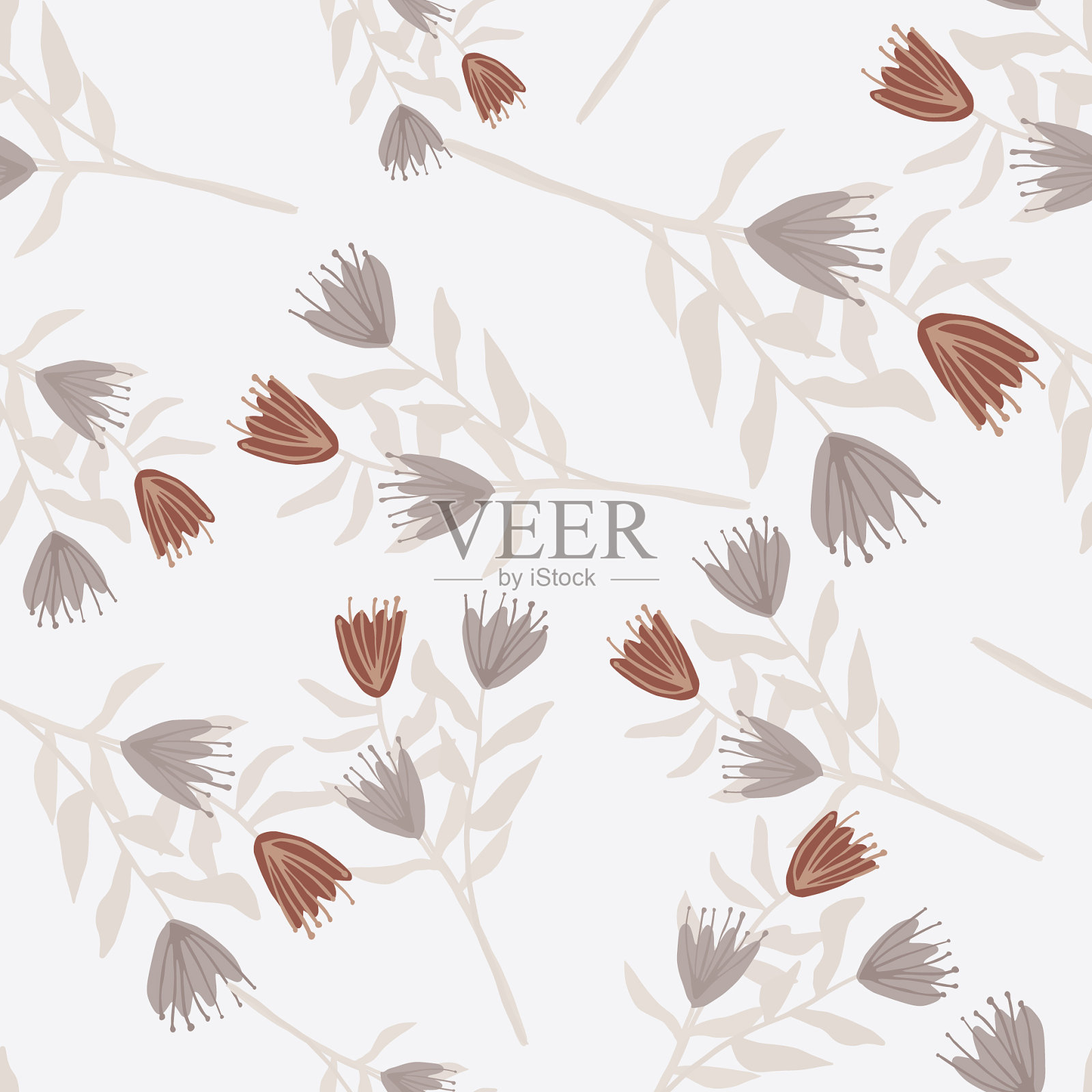 随机无缝图案与花和粉灰色插画图片素材