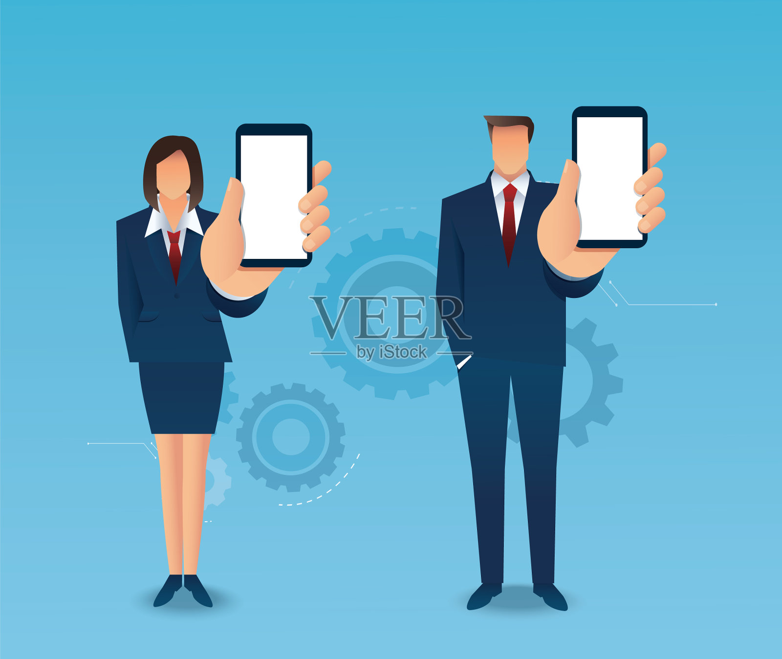 男人和女人拿着智能手机插画图片素材