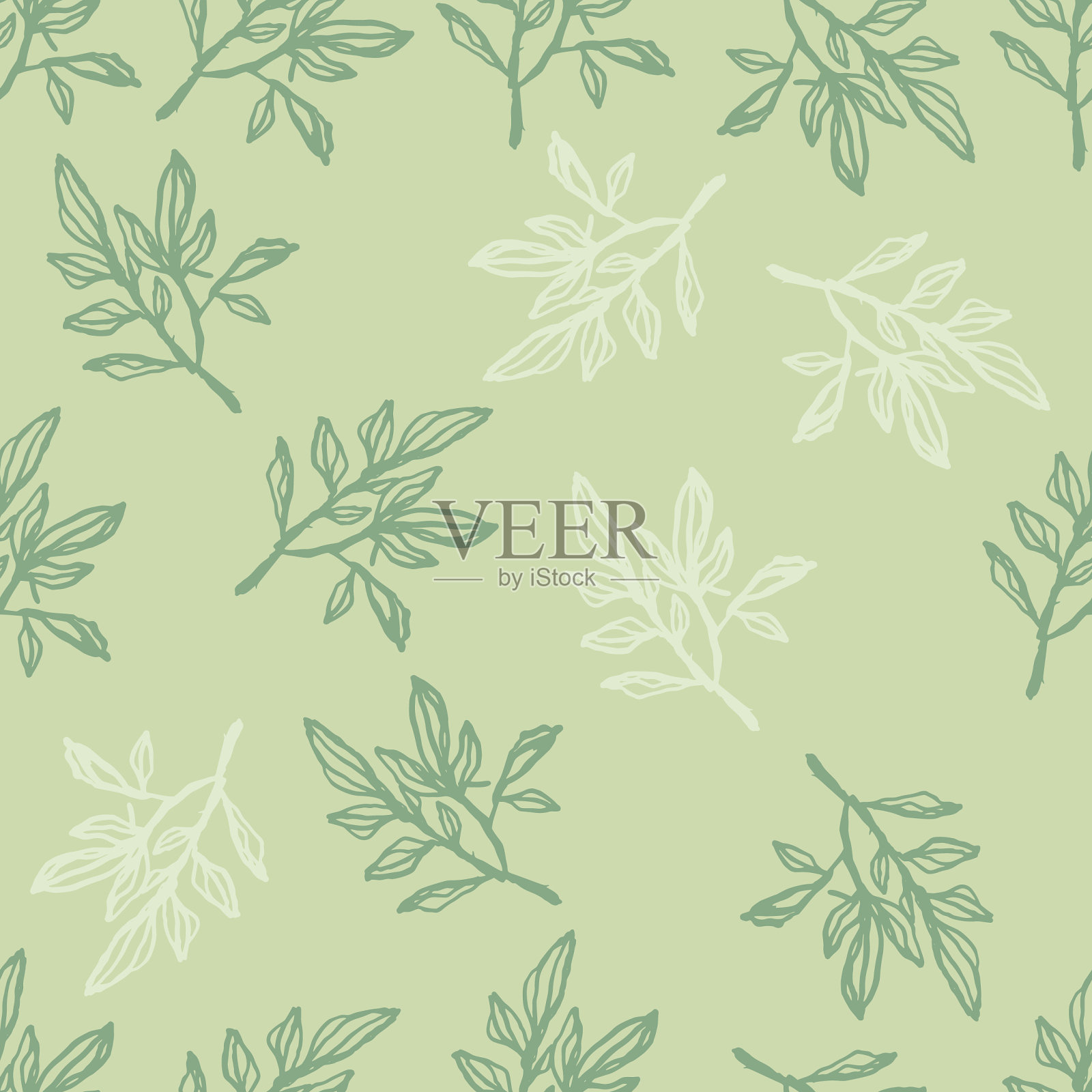 随机春天无缝图案与绿色和插画图片素材