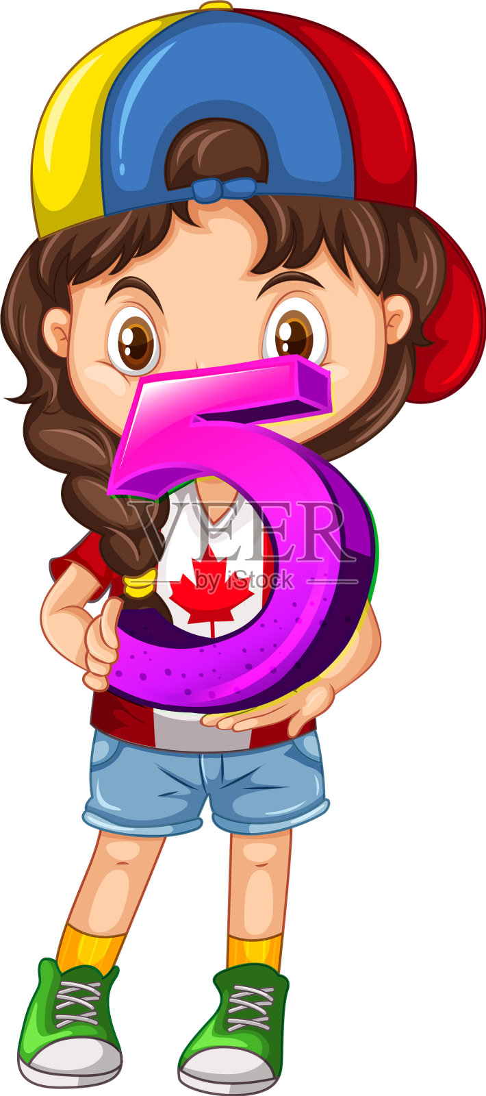 加拿大女孩戴着帽子，拿着数学五号设计元素图片