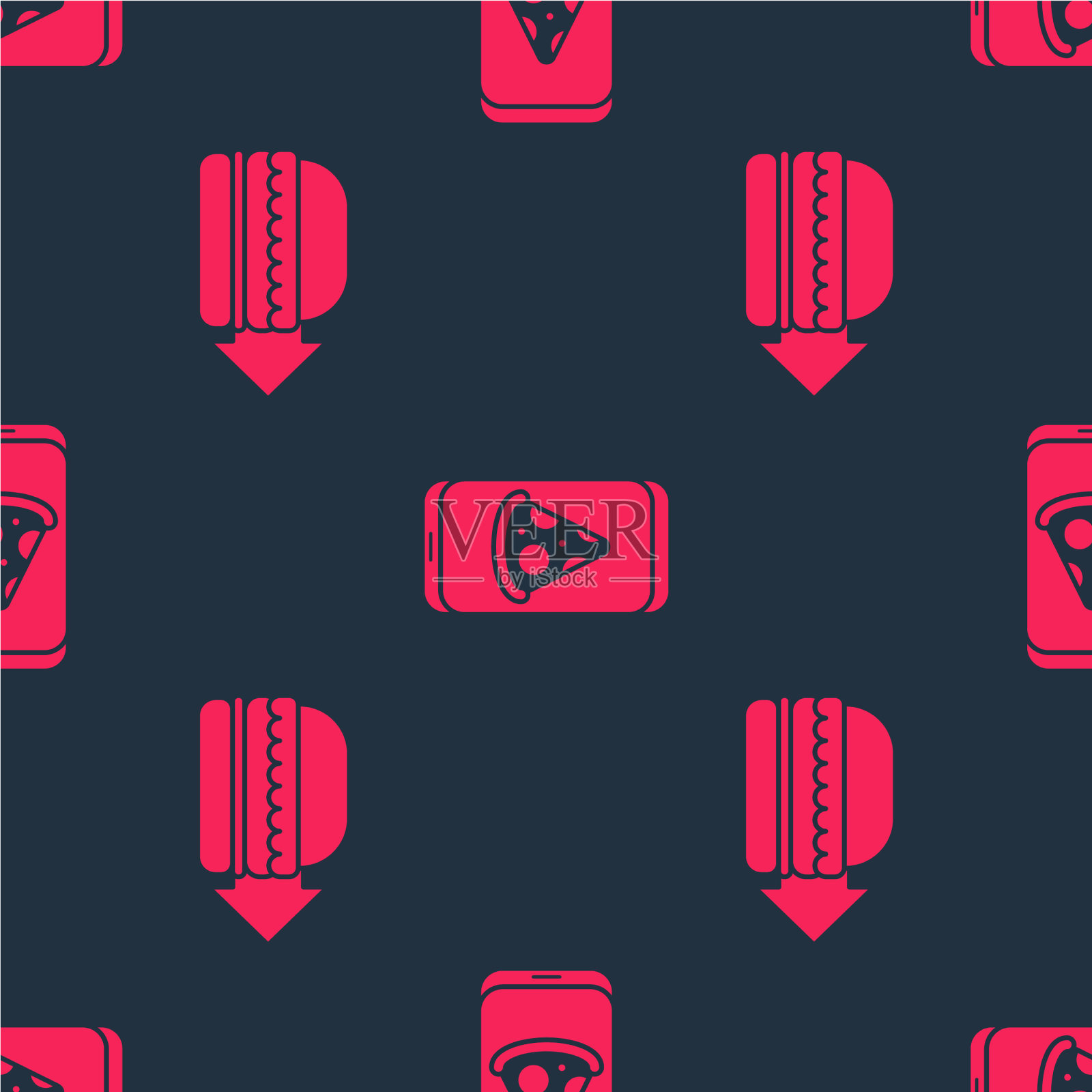 设置在线订购汉堡外卖和食品图标素材