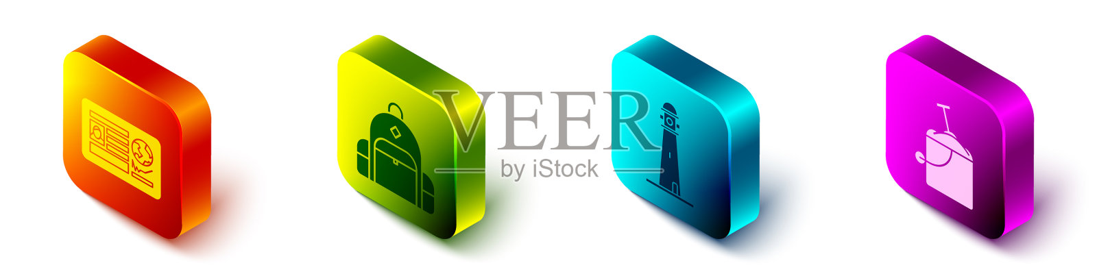 设置等距护照，加盖签证章图标素材