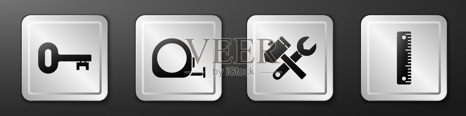 设置旧钥匙轮盘施工锤和图标素材