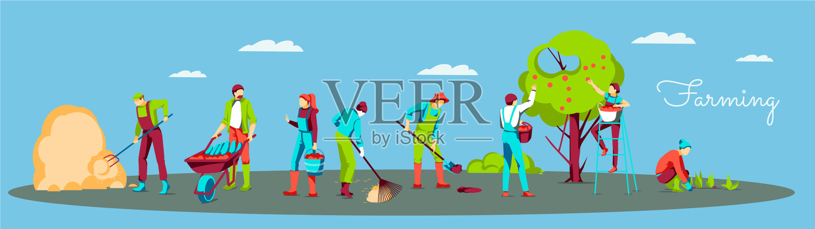 农工农耕活动的集合插画图片素材