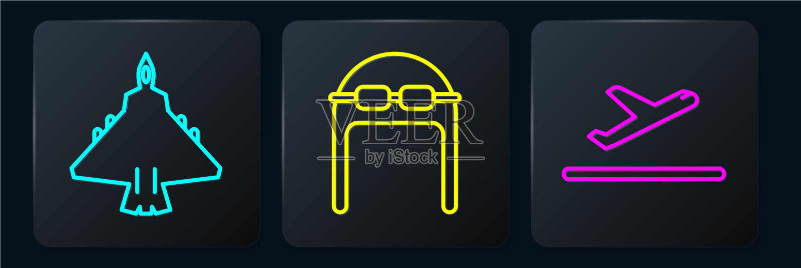 定线喷气式战斗机起飞和飞行员图标素材