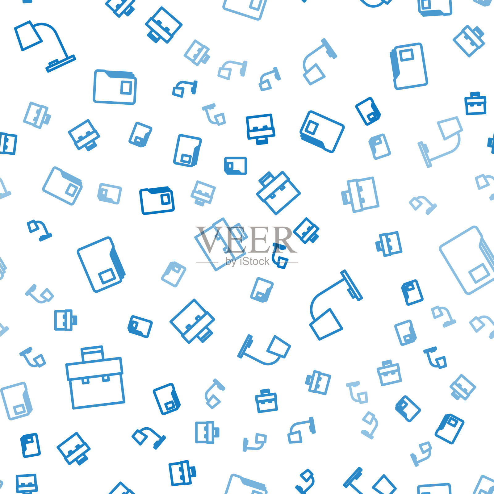 设置行公事包、台灯和文件文件夹图标素材