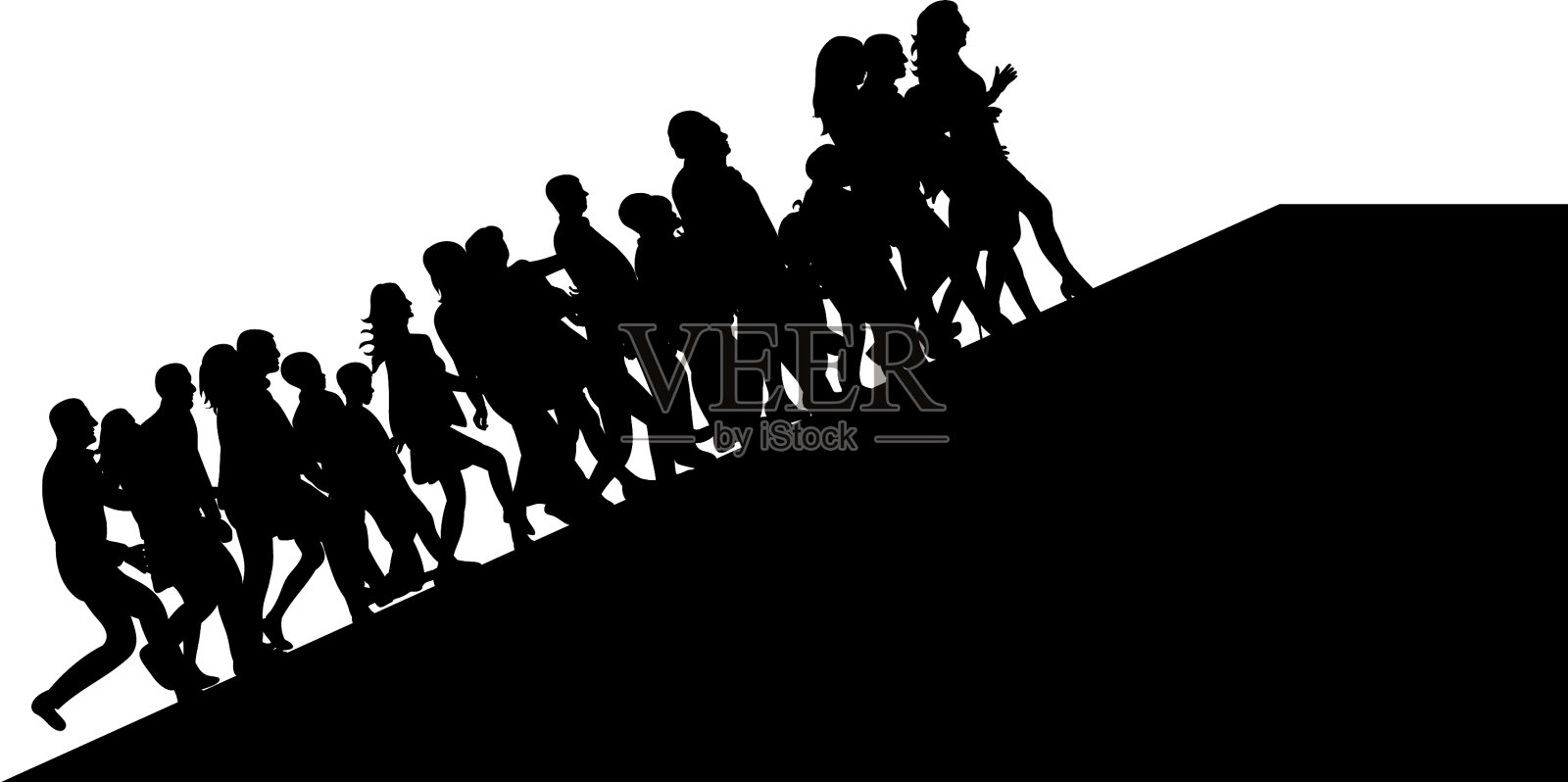 剪影是人们跑上山的目的插画图片素材