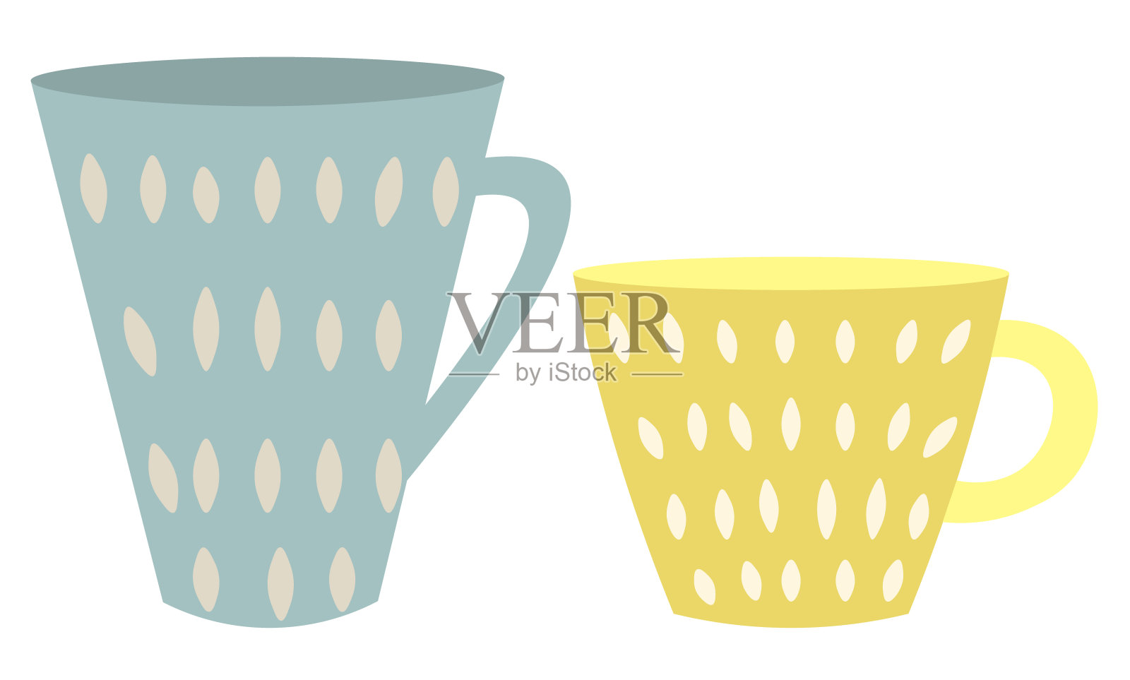 可爱的蓝色和黄色杯子孤立在白色矢量插画图片素材