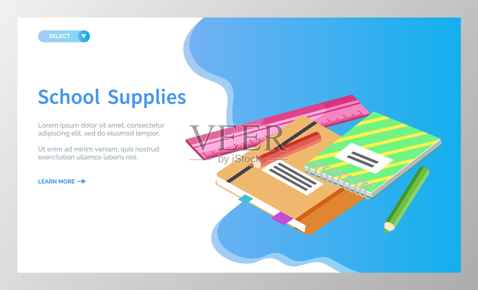 学校用品，书本和铅笔的课程插画图片素材