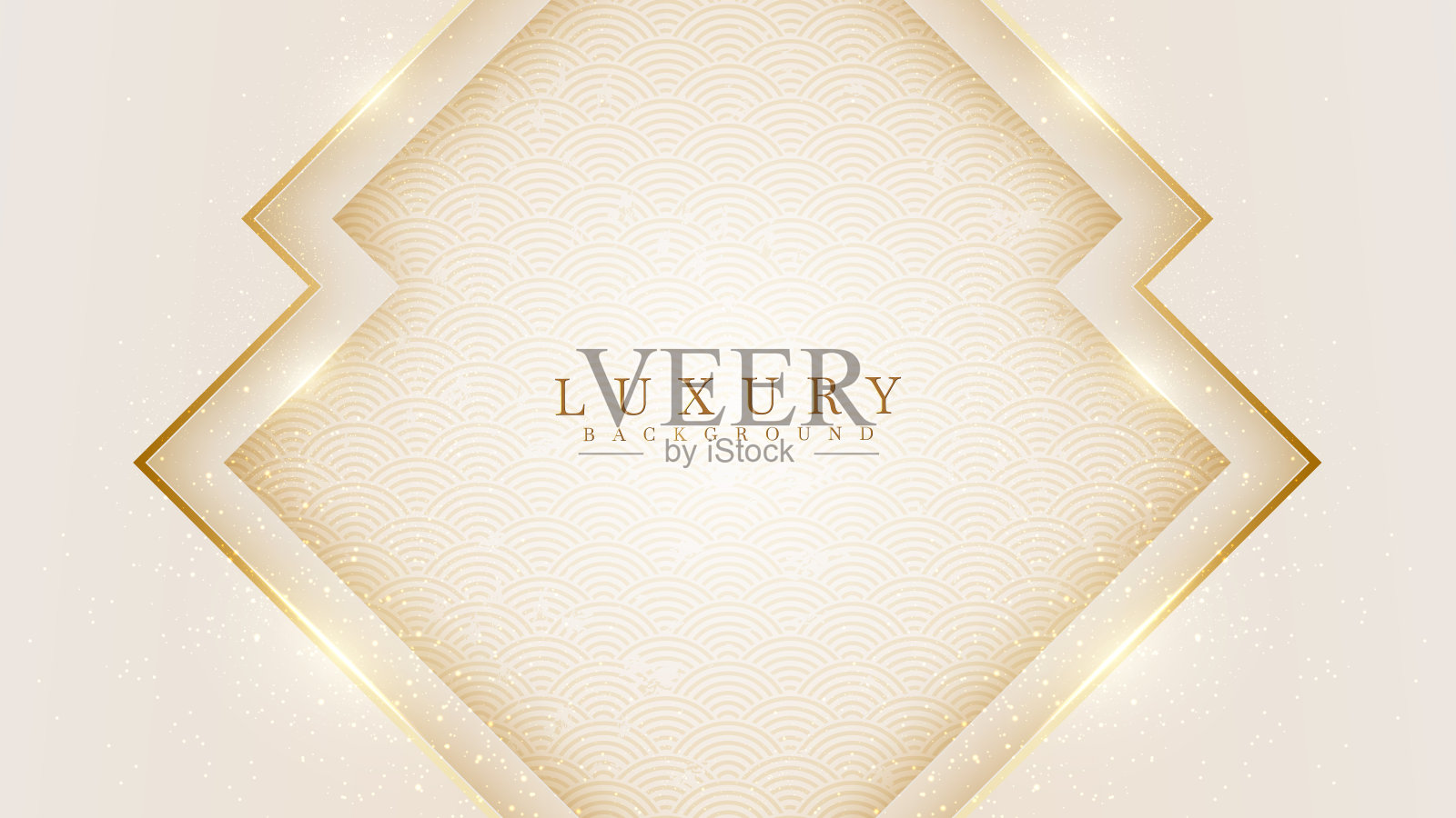 优雅抽象的金色背景与闪亮的元素奶油色阴影。写实的日本豪华剪纸风格3d现代概念。插画图片素材