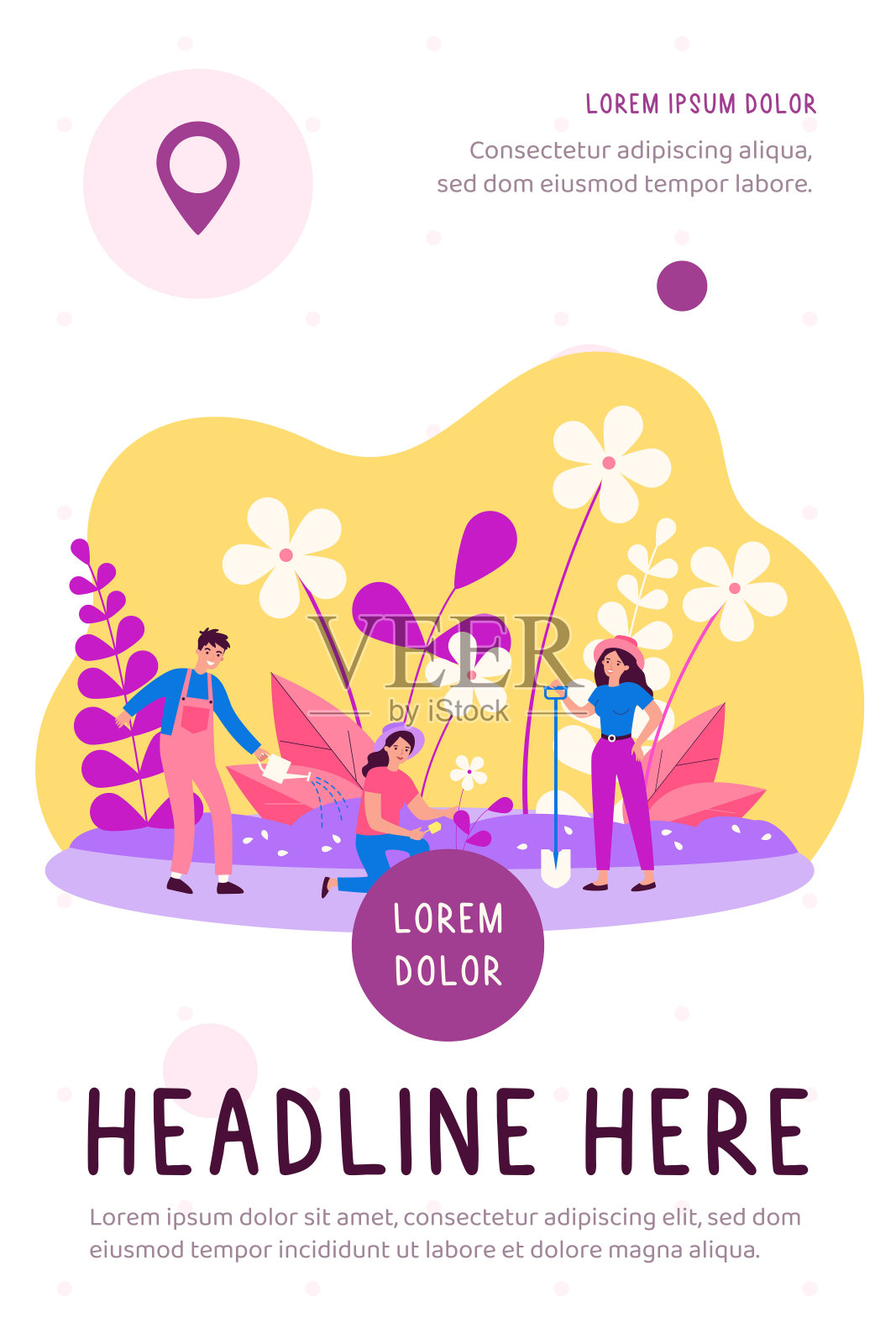 一群人用工具在花园里工作设计模板素材