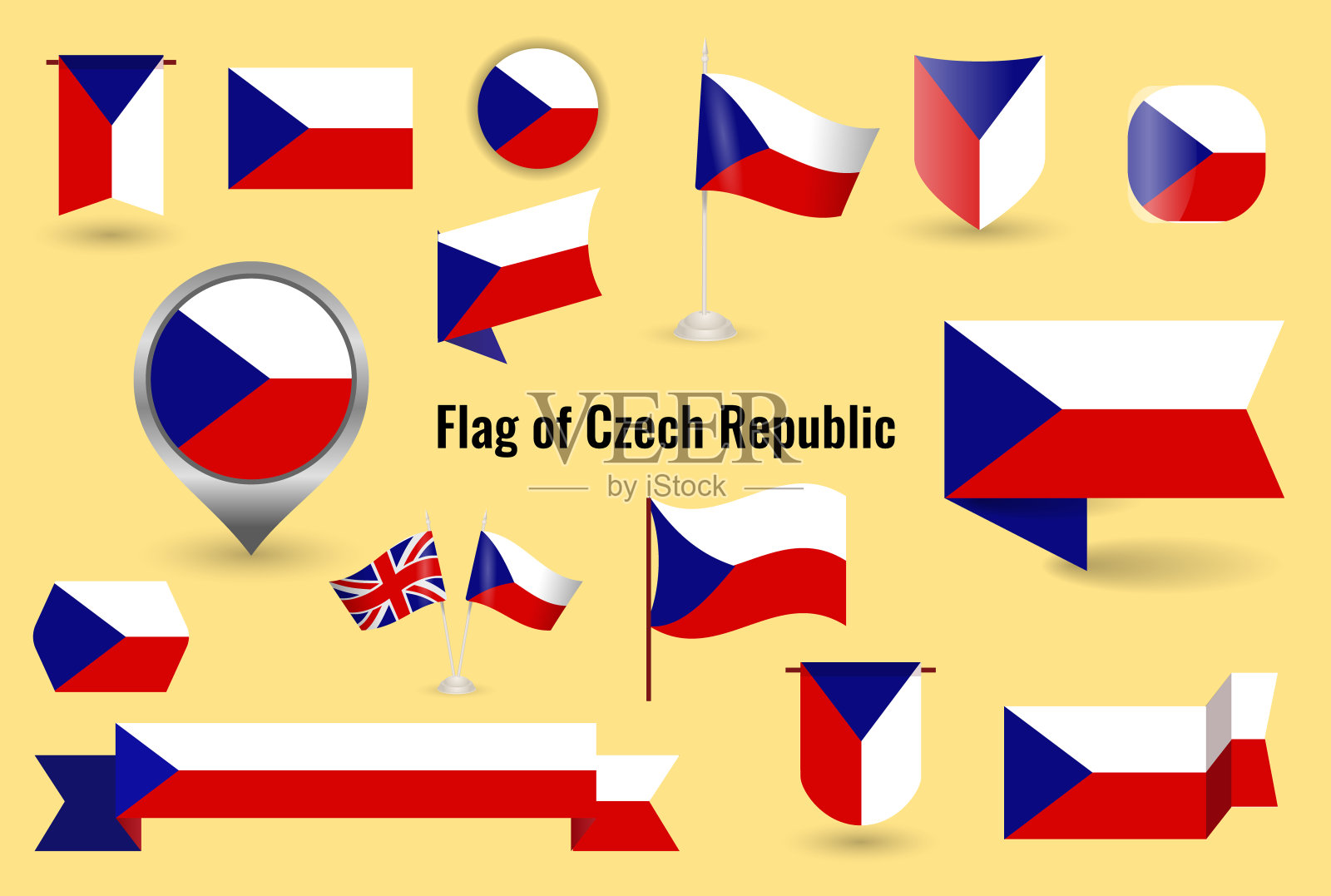 捷克国旗一组很大的标志和标志。设计元素图片
