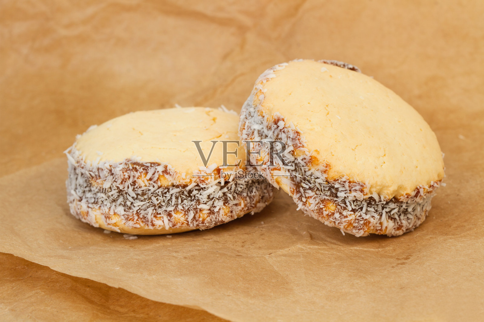 玉米淀粉三明治饼干夹心焦糖奶油照片摄影图片