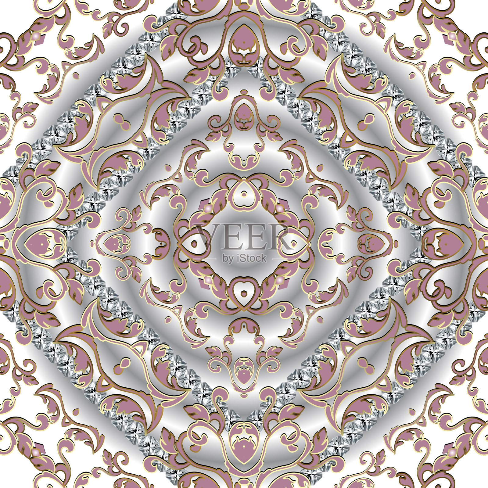 碎花珠宝3d无缝模式粉红色复古插画图片素材