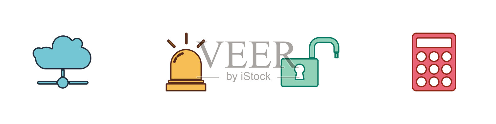 设置网络云连接，运动传感器，打开挂锁和密码保护图标。向量图标素材