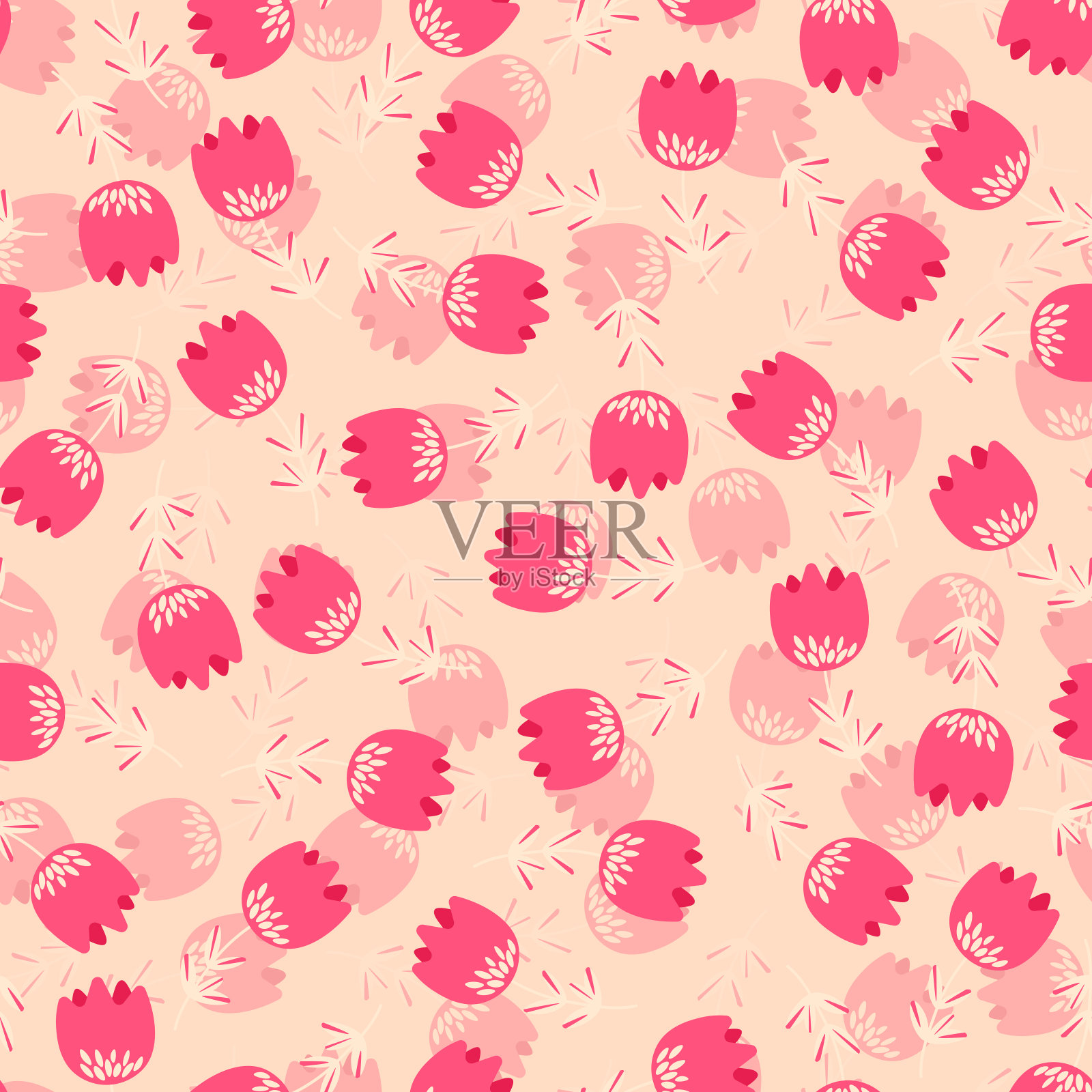 基于传统民间艺术的花型无缝装饰。色彩鲜艳的花在灯光背景上。北欧风格。瑞典北欧风格。矢量插图。简单的简约的模式插画图片素材