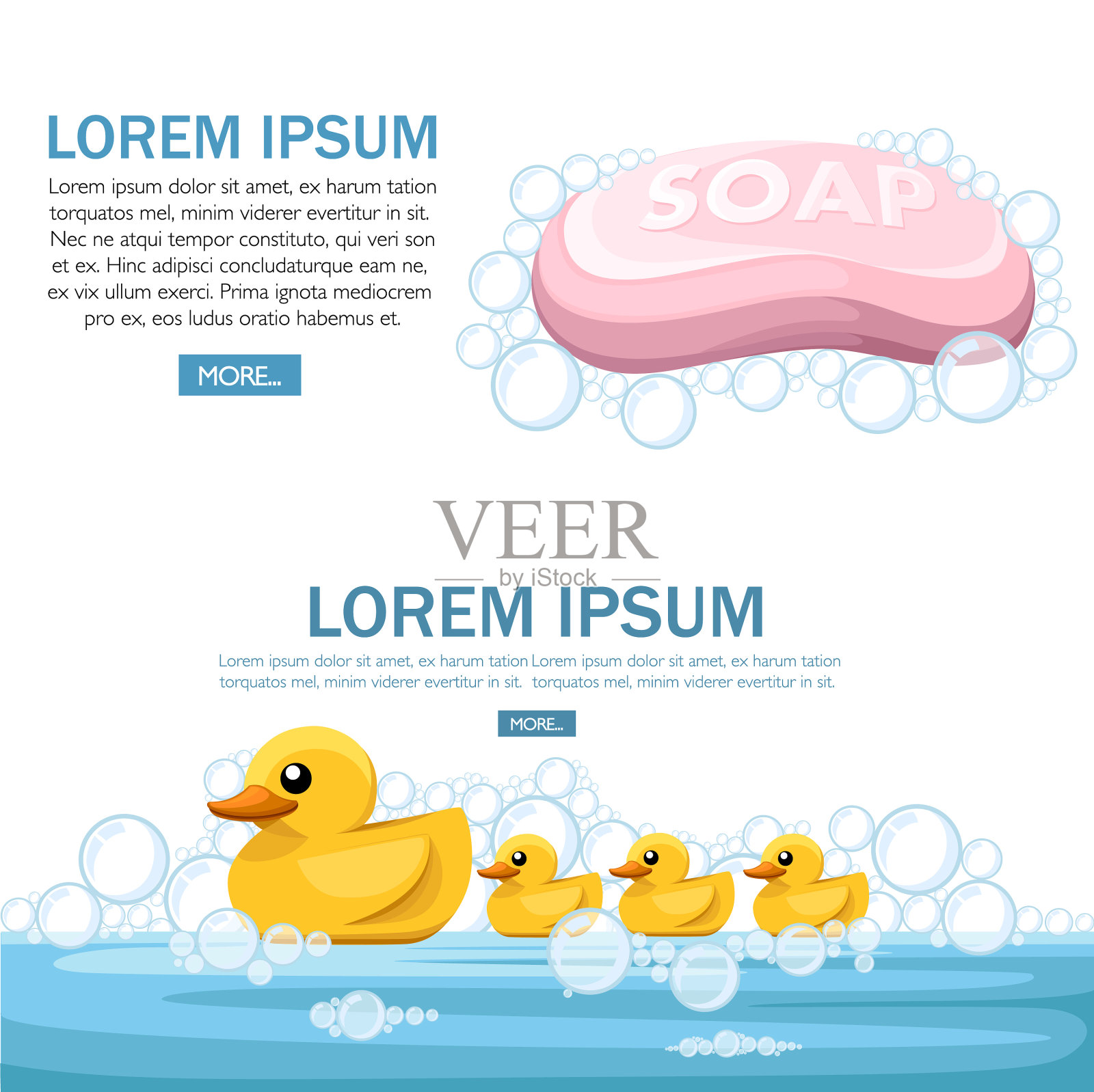 粉色肥皂条配黄色橡皮鸭肥皂插画图片素材