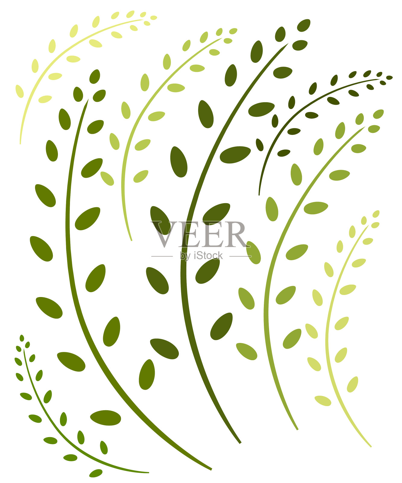 各种绿色的枝与叶扁平孤立上插画图片素材