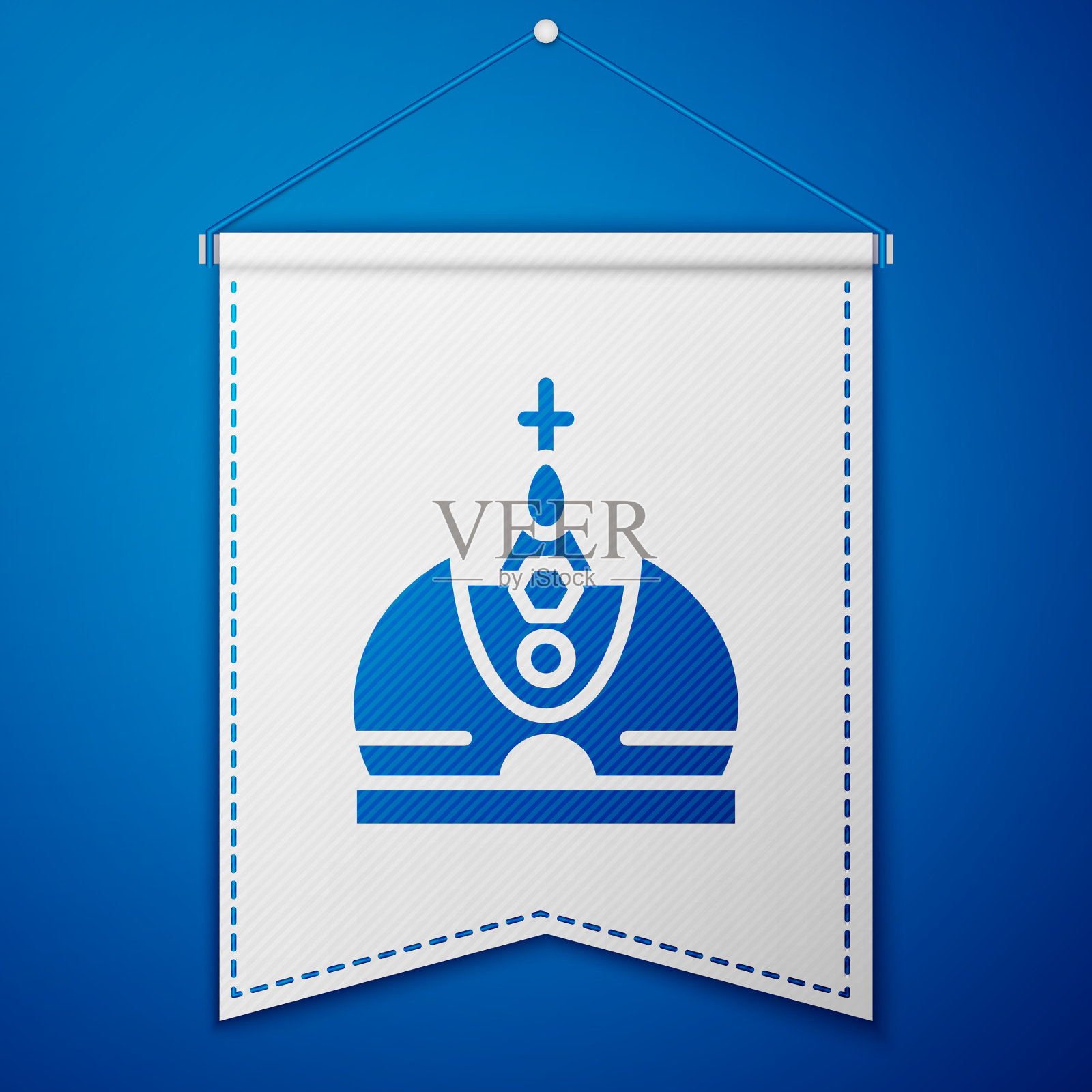 蓝色国王皇冠图标孤立在蓝色背景插画图片素材