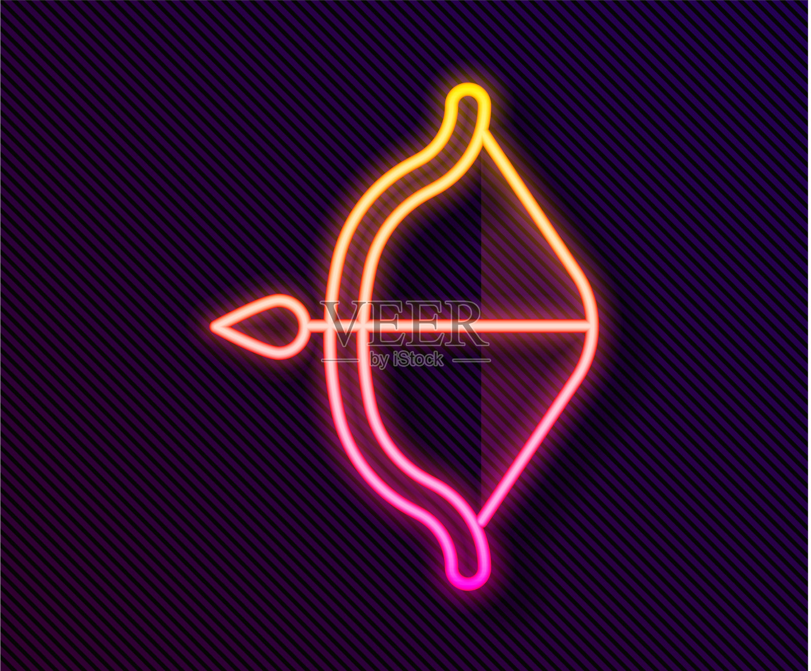 发光的霓虹灯线中世纪弓和箭图标插画图片素材