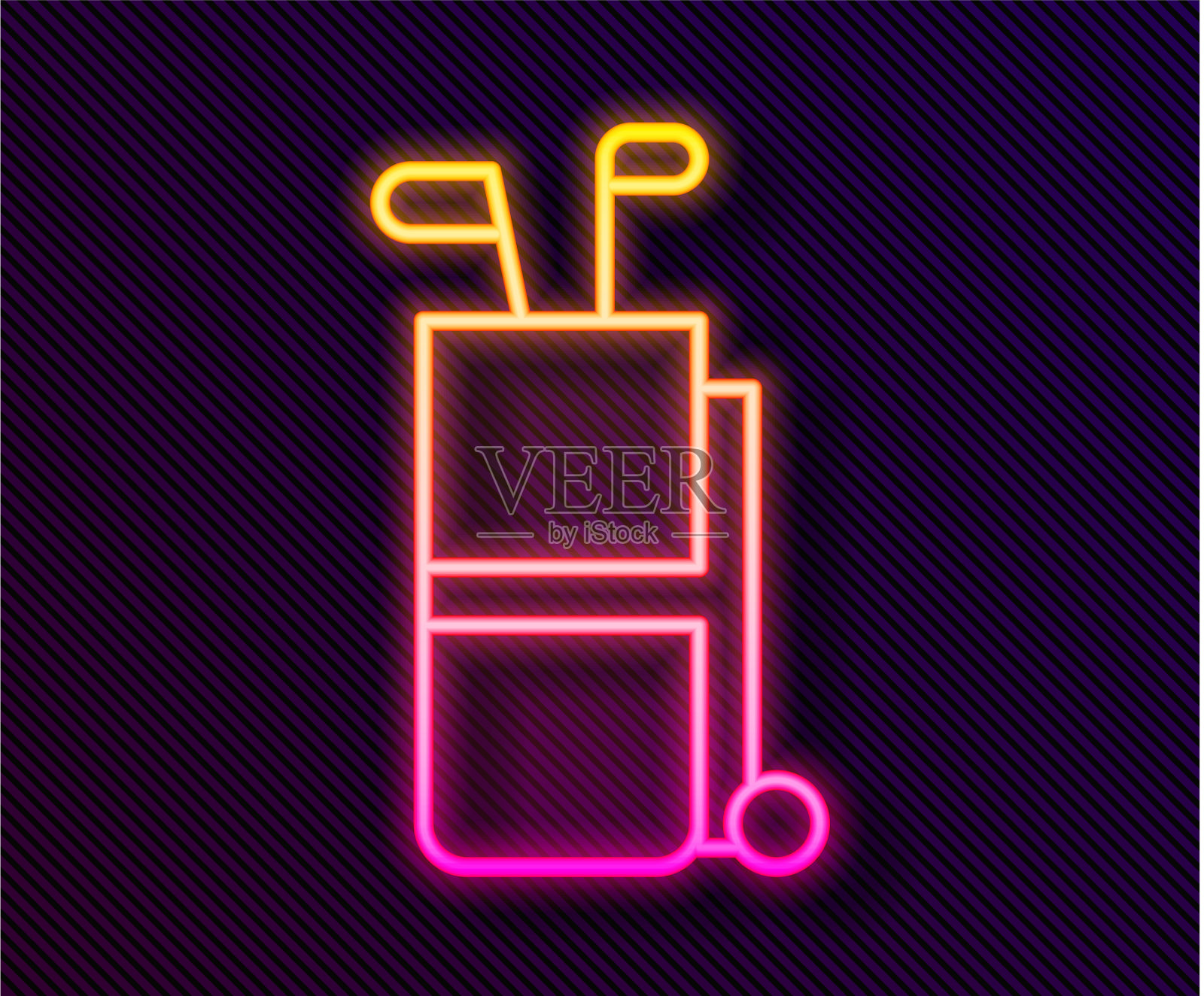 发光的霓虹灯线高尔夫球袋与俱乐部的图标插画图片素材